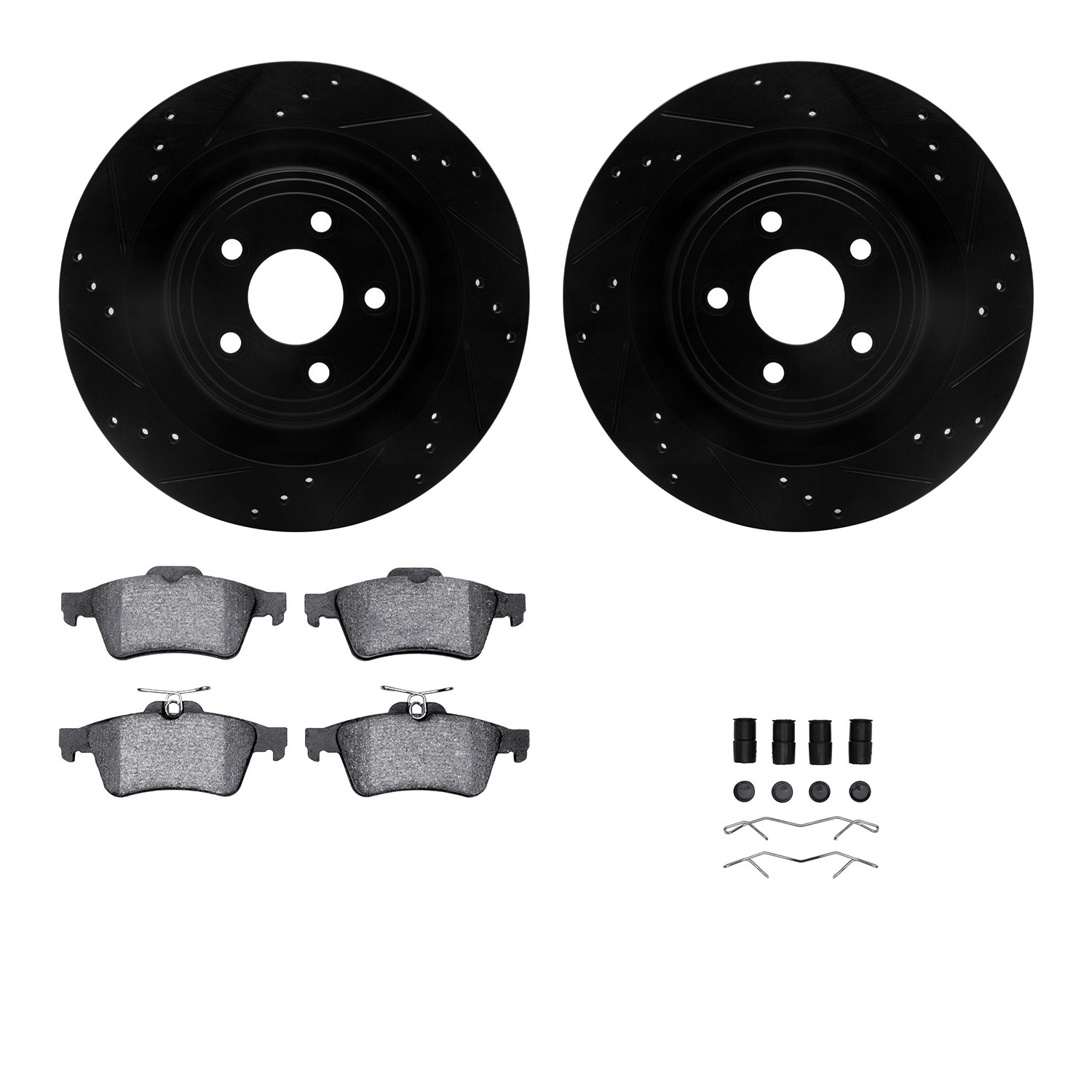 DYN 8612-20011 DFC Rotors-Drilled & Slotted-Black w/ EURO 5000 Ceramic Brake Pads Incl Hdw