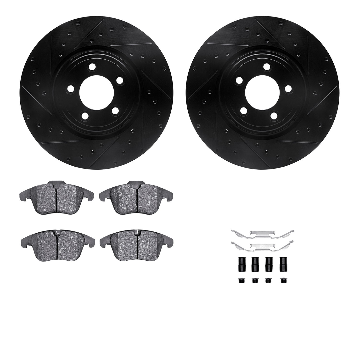 DYN 8612-20012 DFC Rotors-Drilled & Slotted-Black w/ EURO 5000 Ceramic Brake Pads Incl Hdw