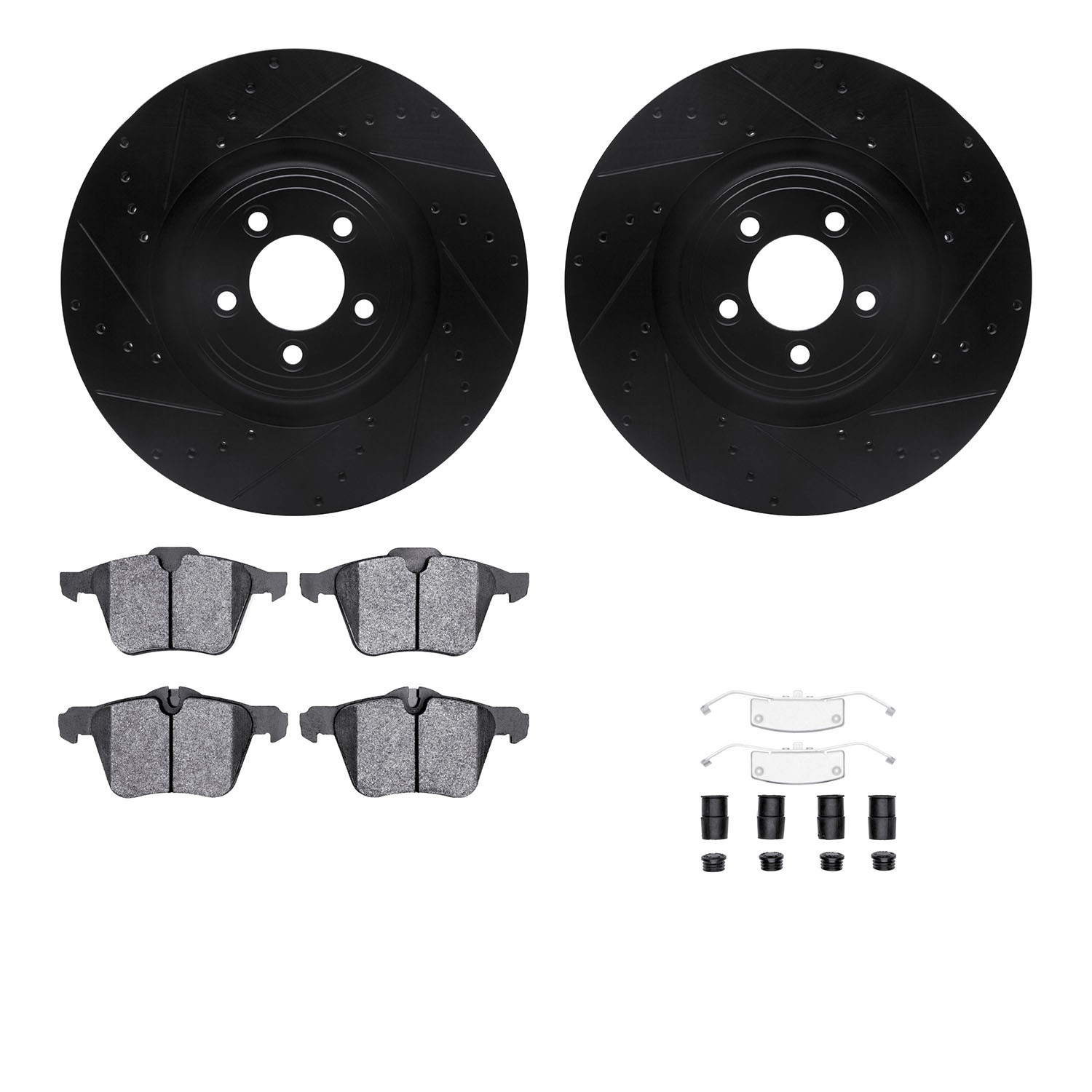 DYN 8612-20013 DFC Rotors-Drilled & Slotted-Black w/ EURO 5000 Ceramic Brake Pads Incl Hdw