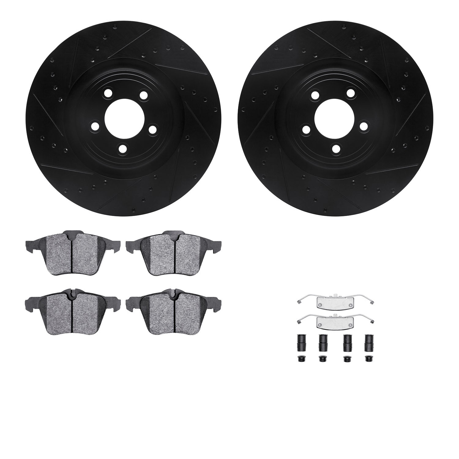DYN 8612-20014 DFC Rotors-Drilled & Slotted-Black w/ EURO 5000 Ceramic Brake Pads Incl Hdw