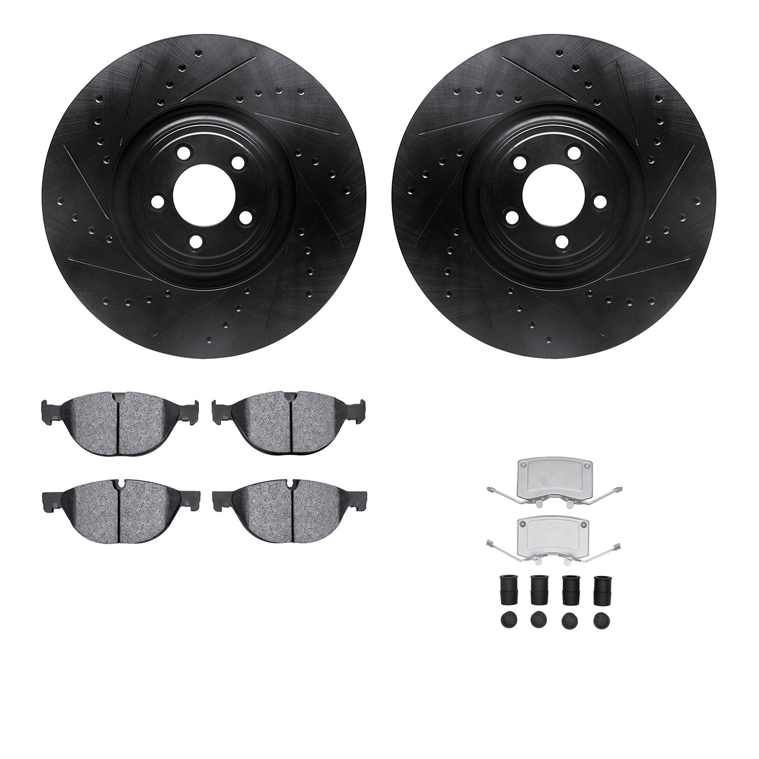 DYN 8612-20018 DFC Rotors-Drilled & Slotted-Black w/ EURO 5000 Ceramic Brake Pads Incl Hdw