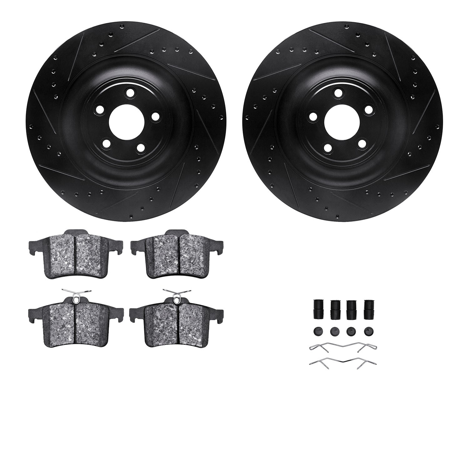 DYN 8612-20019 DFC Rotors-Drilled & Slotted-Black w/ EURO 5000 Ceramic Brake Pads Incl Hdw