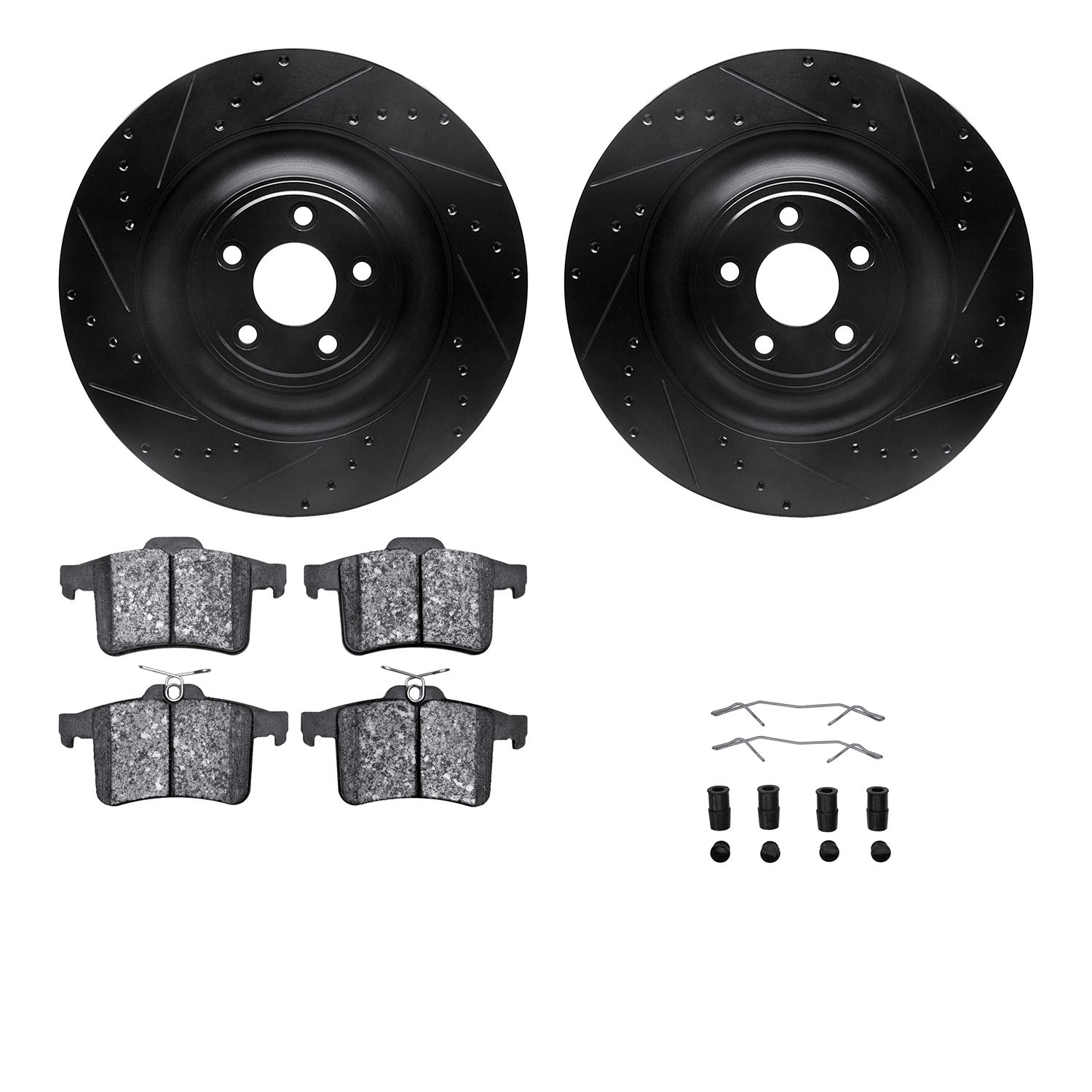 DYN 8612-20020 DFC Rotors-Drilled & Slotted-Black w/ EURO 5000 Ceramic Brake Pads Incl Hdw