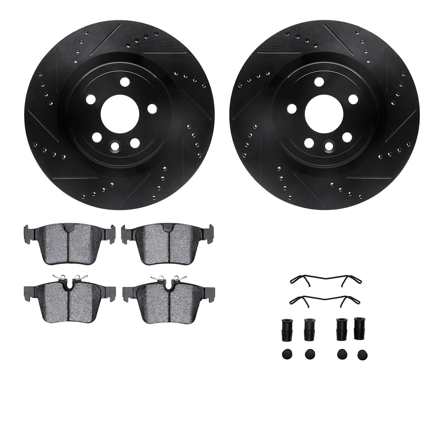 DYN 8612-20025 DFC Rotors-Drilled & Slotted-Black w/ EURO 5000 Ceramic Brake Pads Incl Hdw