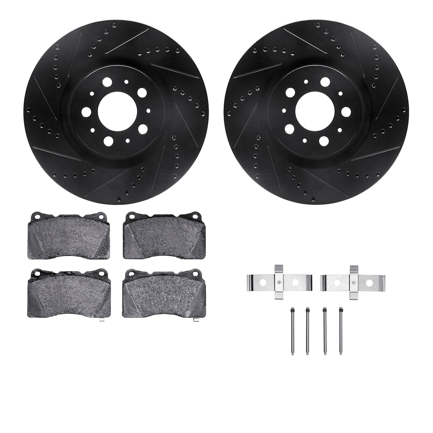DYN 8612-27033 DFC Rotors-Drilled & Slotted-Black w/ EURO 5000 Ceramic Brake Pads Incl Hdw