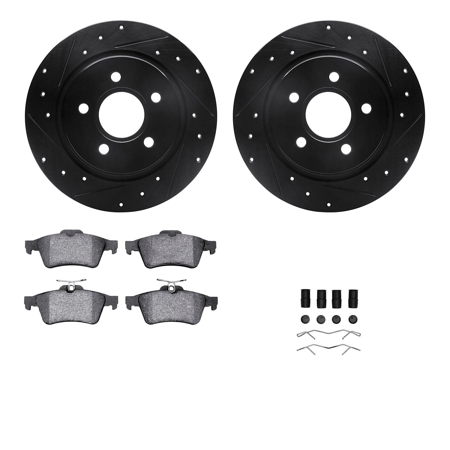 DYN 8612-27035 DFC Rotors-Drilled & Slotted-Black w/ EURO 5000 Ceramic Brake Pads Incl Hdw
