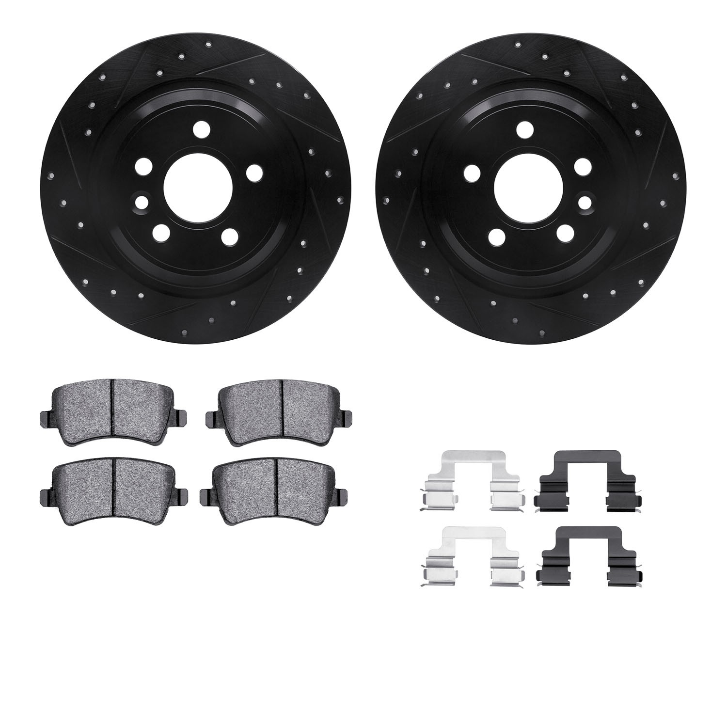 DYN 8612-27038 DFC Rotors-Drilled & Slotted-Black w/ EURO 5000 Ceramic Brake Pads Incl Hdw