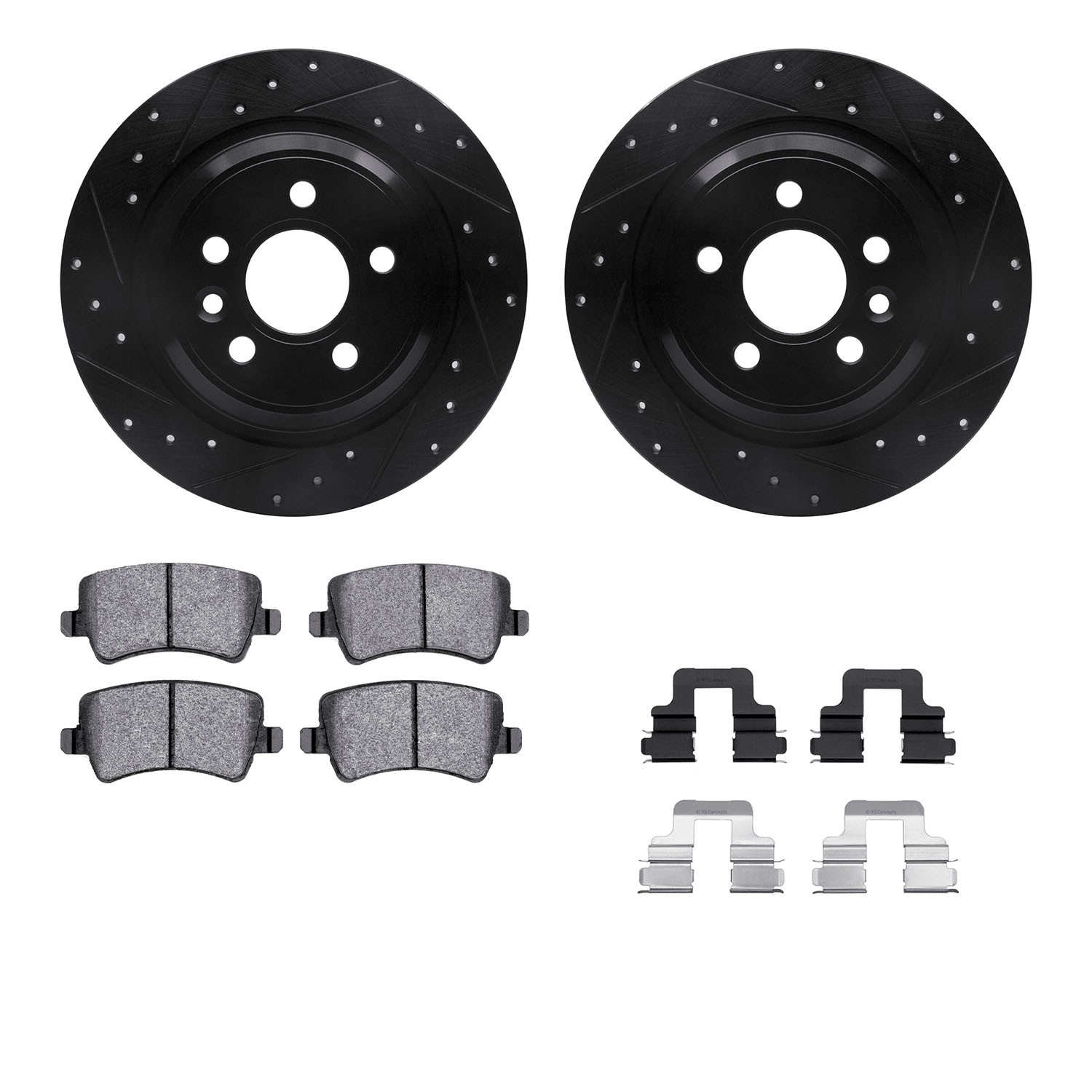 DYN 8612-27039 DFC Rotors-Drilled & Slotted-Black w/ EURO 5000 Ceramic Brake Pads Incl Hdw