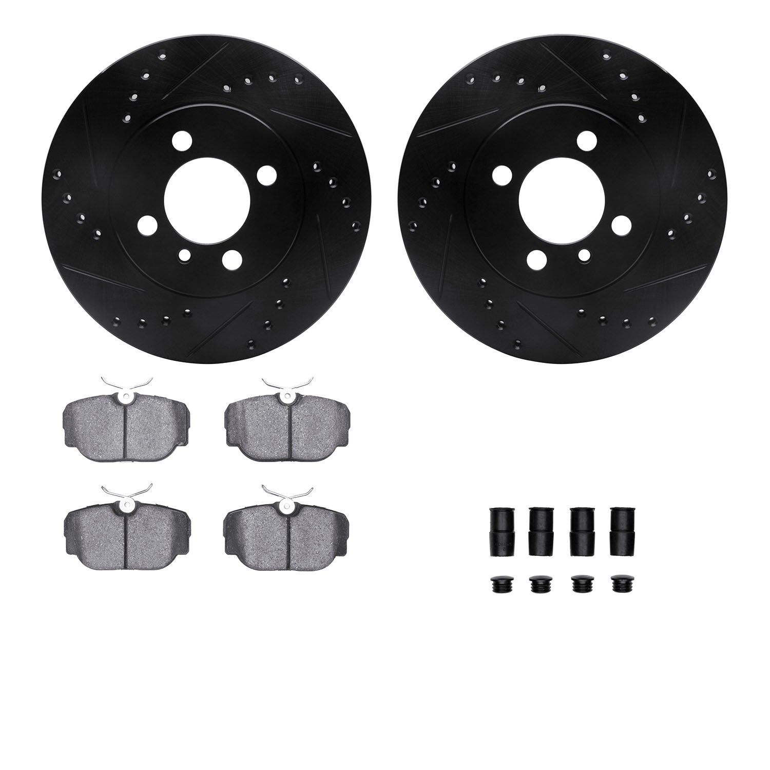 DYN 8612-31014 DFC Rotors-Drilled & Slotted-Black w/ EURO 5000 Ceramic Brake Pads Incl Hdw