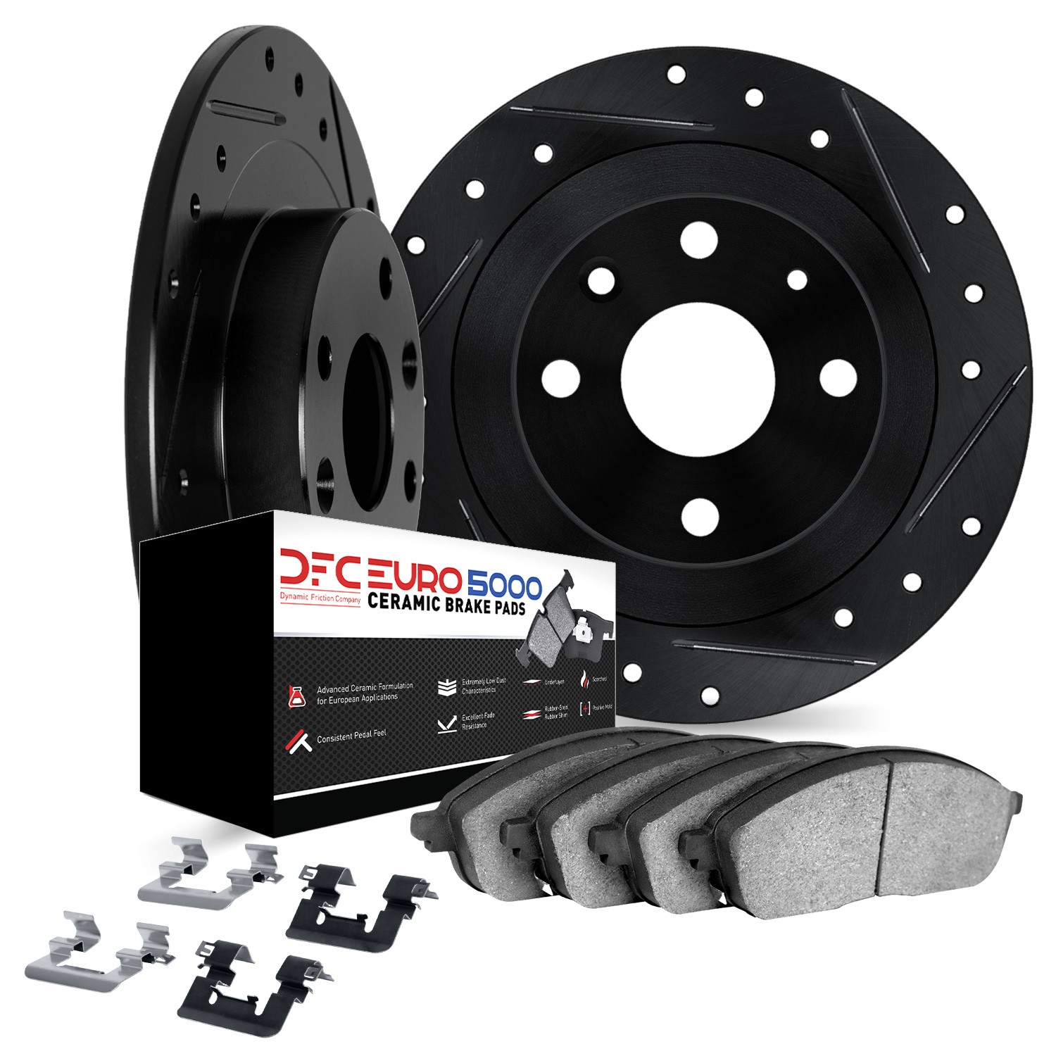 DYN 8612-31016 DFC Rotors-Drilled & Slotted-Black w/ EURO 5000 Ceramic Brake Pads Incl Hdw - Image 2