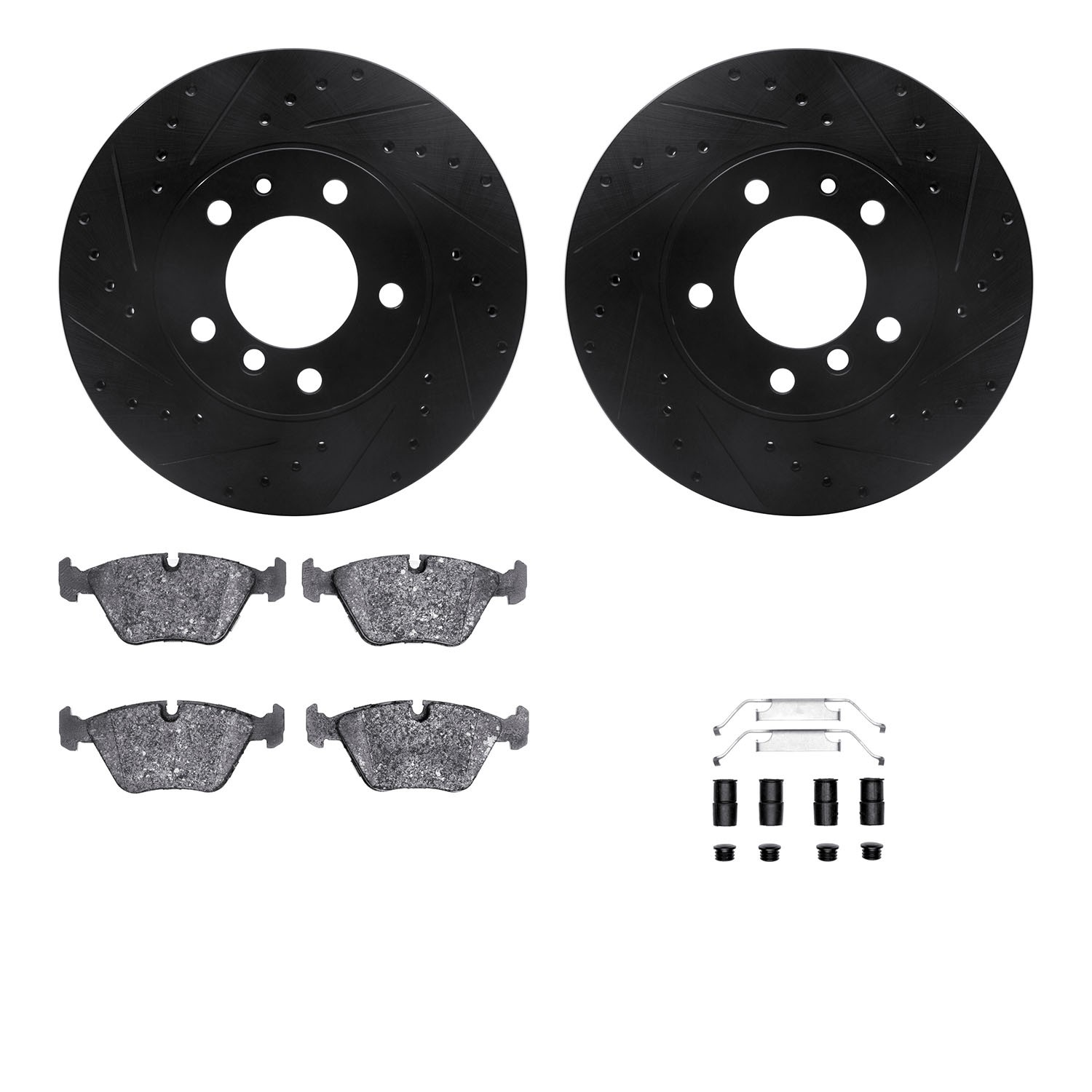 DYN 8612-31018 DFC Rotors-Drilled & Slotted-Black w/ EURO 5000 Ceramic Brake Pads Incl Hdw