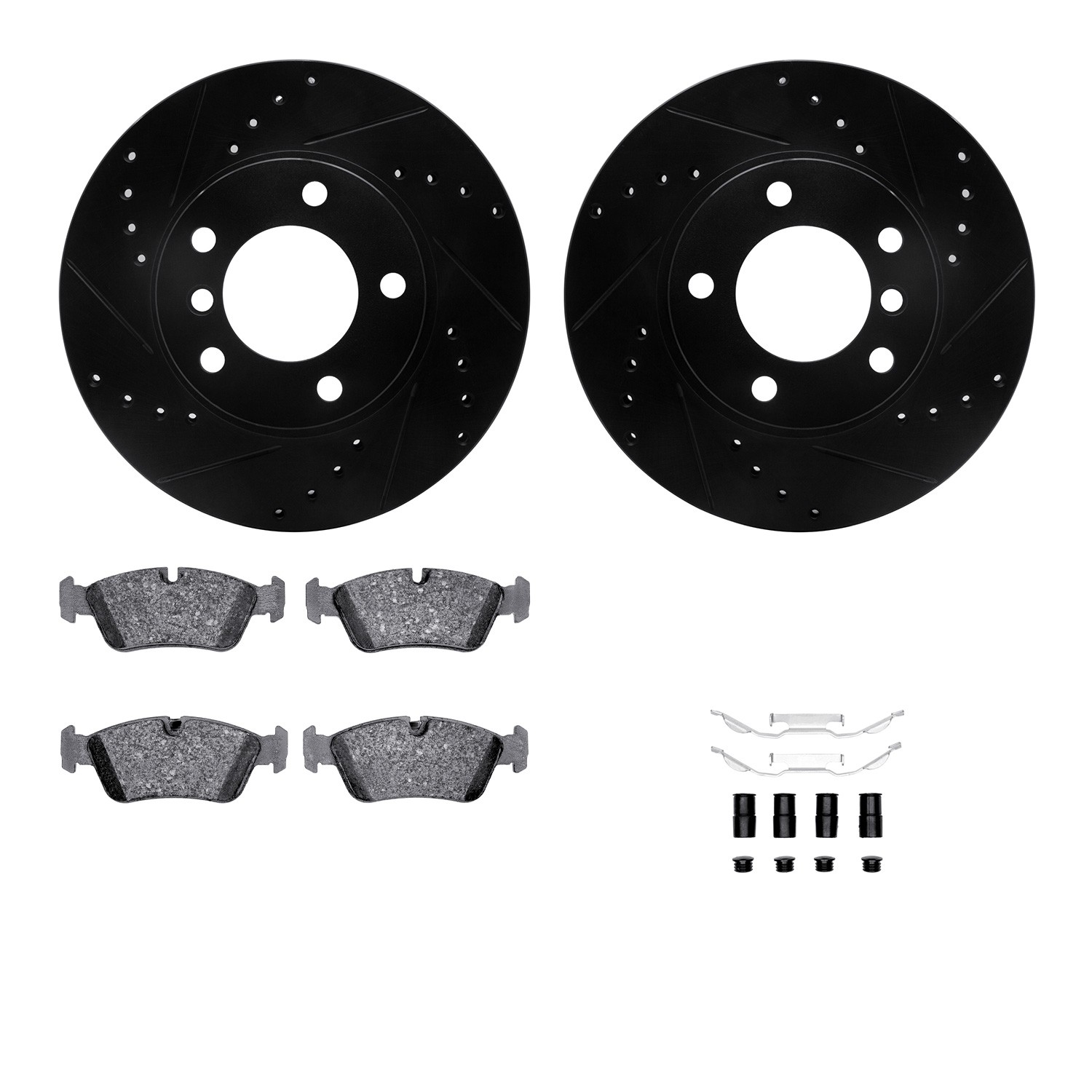DYN 8612-31026 DFC Rotors-Drilled & Slotted-Black w/ EURO 5000 Ceramic Brake Pads Incl Hdw
