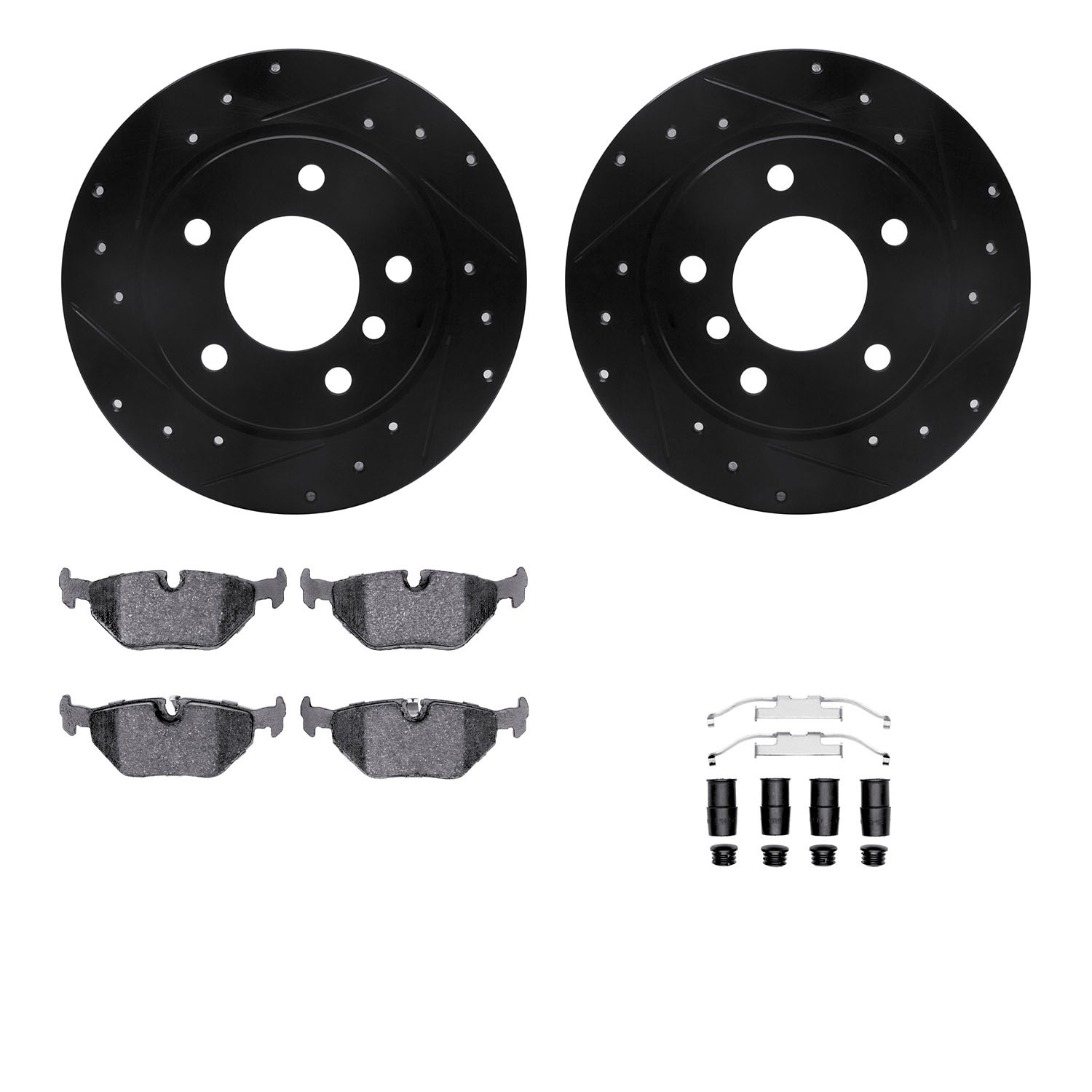 DYN 8612-31027 DFC Rotors-Drilled & Slotted-Black w/ EURO 5000 Ceramic Brake Pads Incl Hdw
