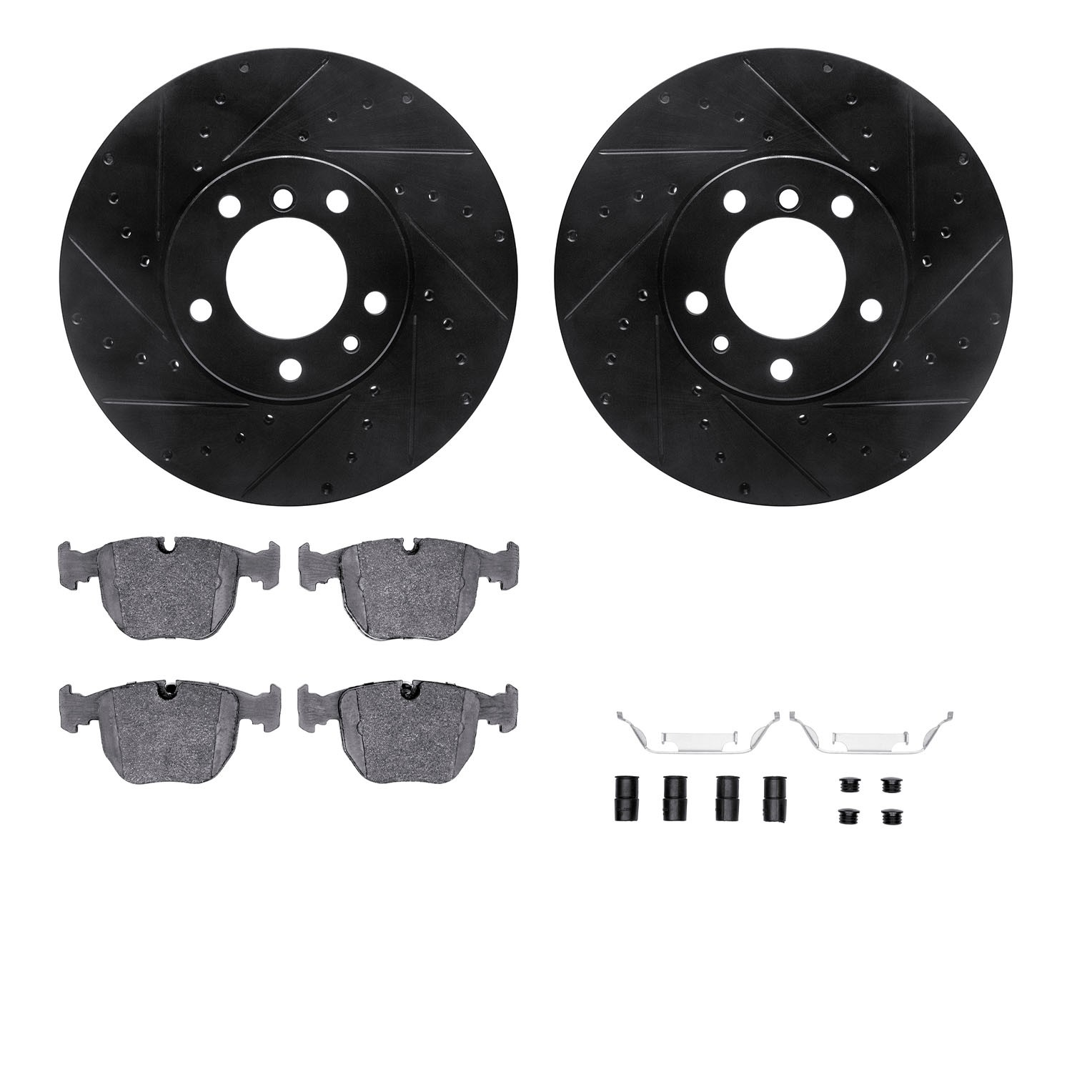 DYN 8612-31028 DFC Rotors-Drilled & Slotted-Black w/ EURO 5000 Ceramic Brake Pads Incl Hdw