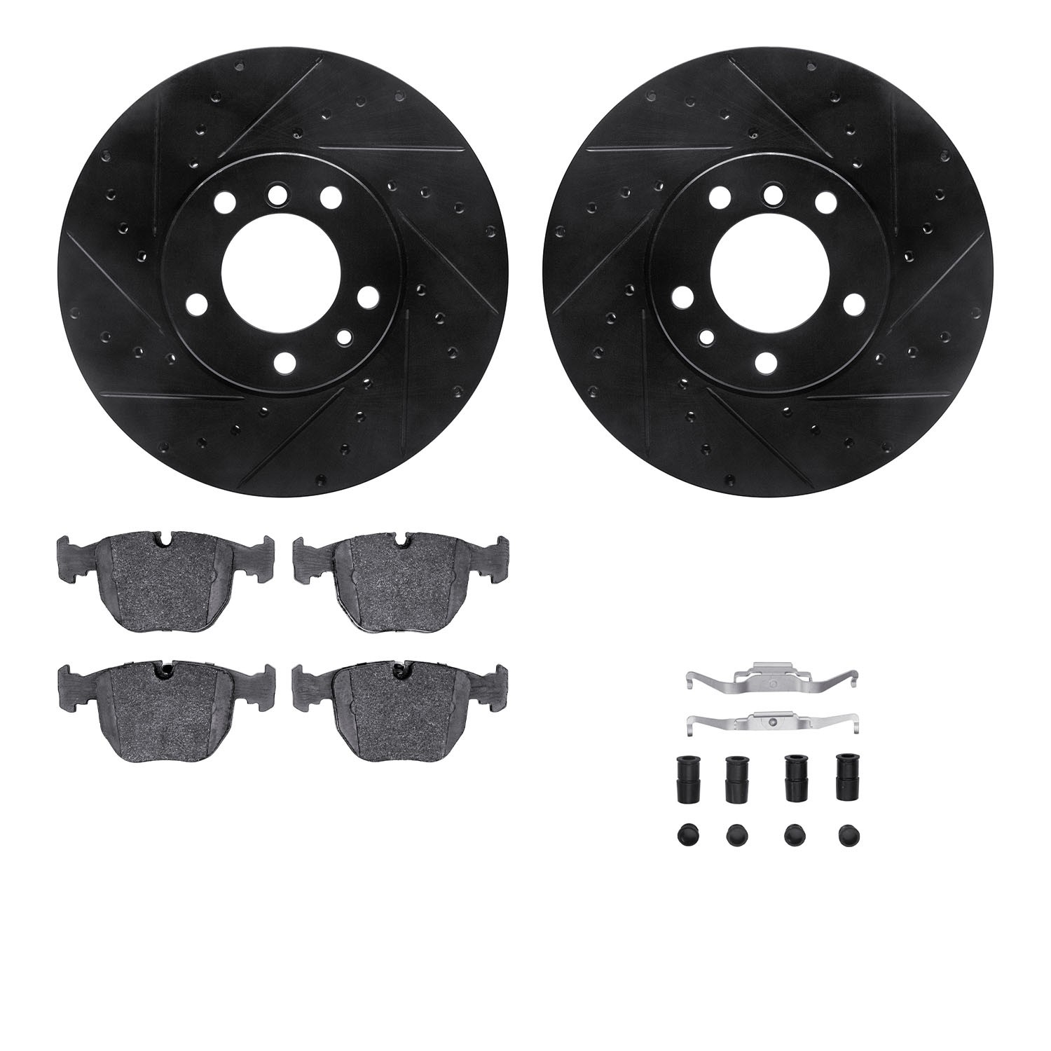 DYN 8612-31029 DFC Rotors-Drilled & Slotted-Black w/ EURO 5000 Ceramic Brake Pads Incl Hdw