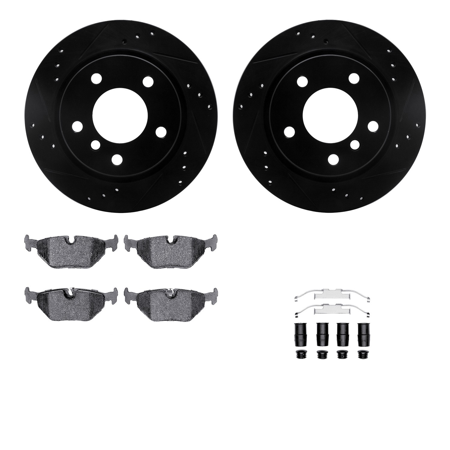 DYN 8612-31039 DFC Rotors-Drilled & Slotted-Black w/ EURO 5000 Ceramic Brake Pads Incl Hdw