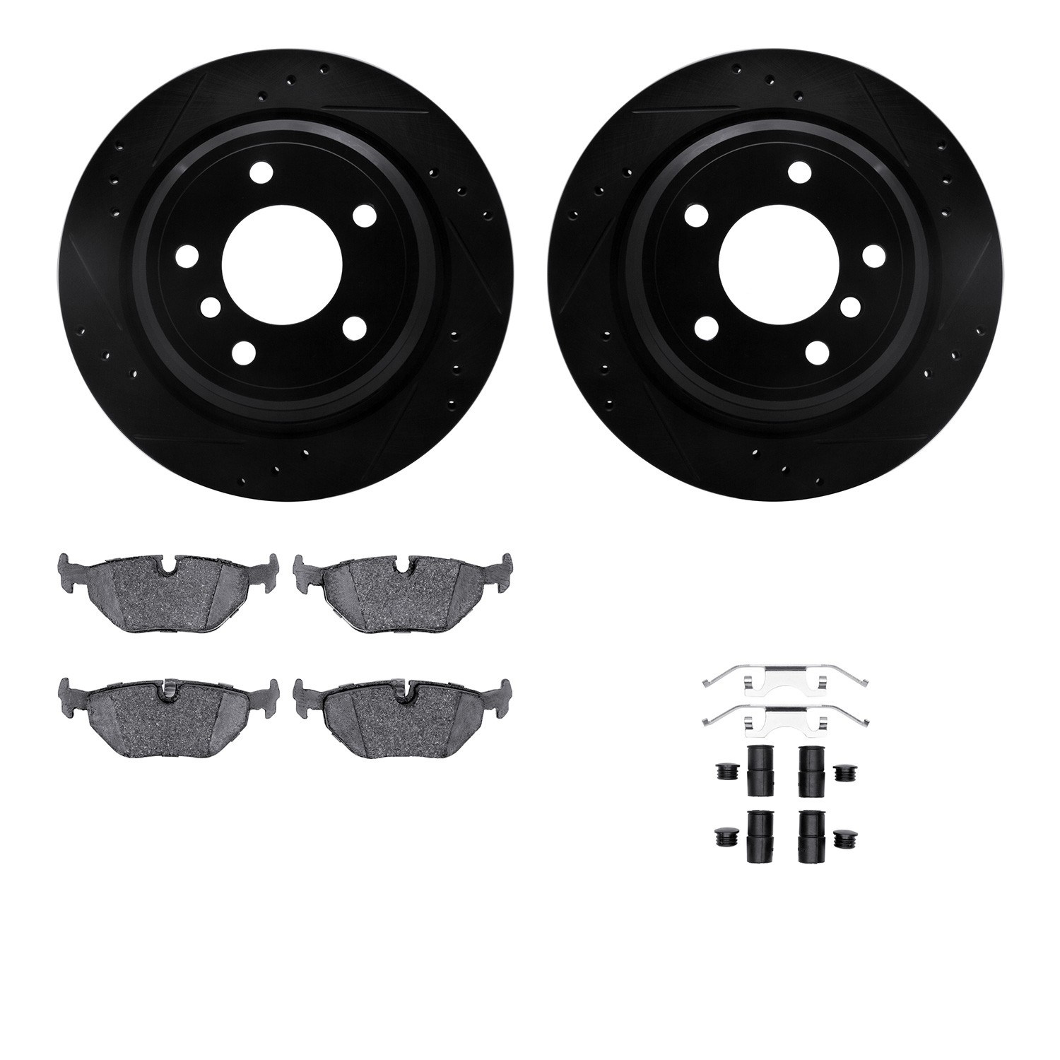 DYN 8612-31041 DFC Rotors-Drilled & Slotted-Black w/ EURO 5000 Ceramic Brake Pads Incl Hdw