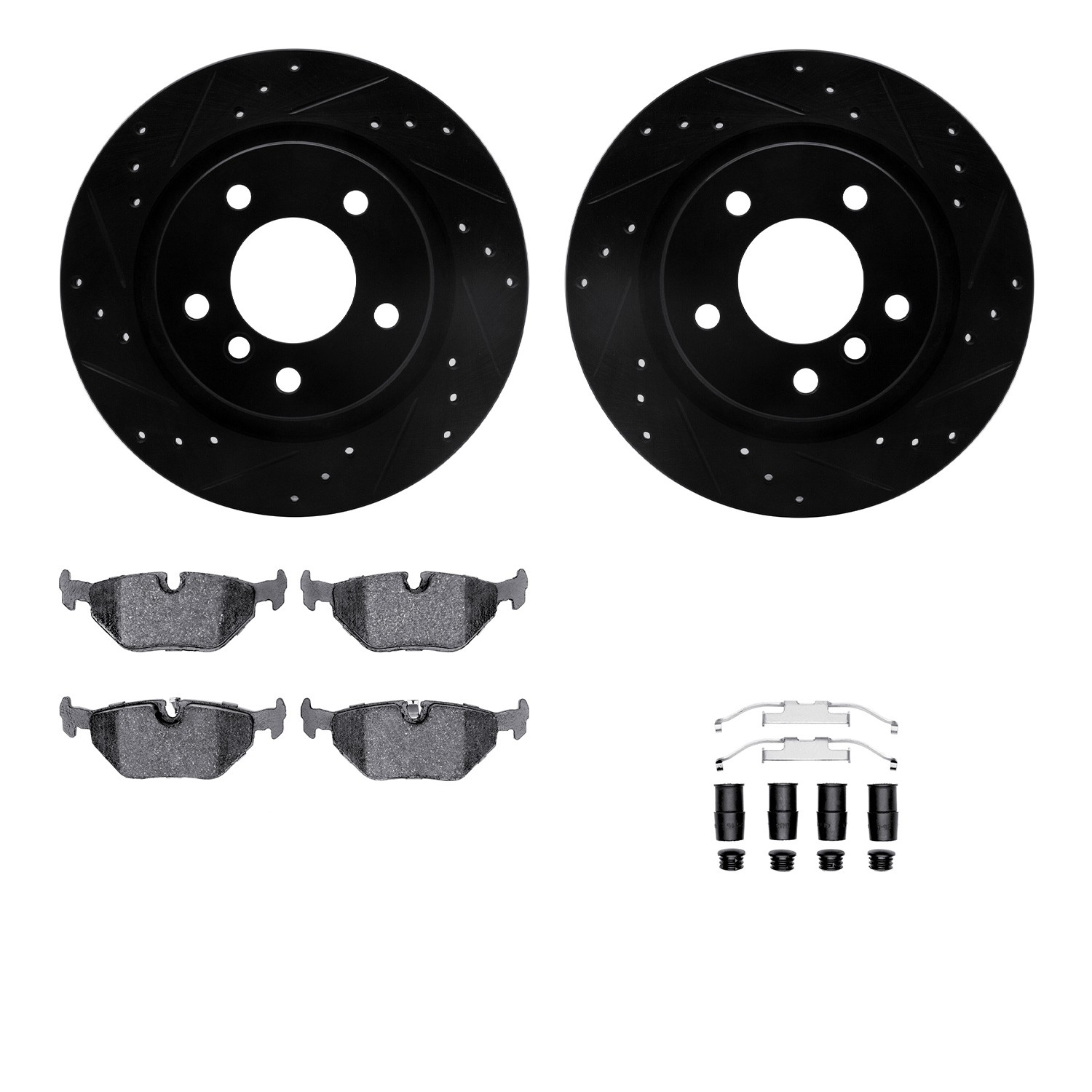 DYN 8612-31044 DFC Rotors-Drilled & Slotted-Black w/ EURO 5000 Ceramic Brake Pads Incl Hdw