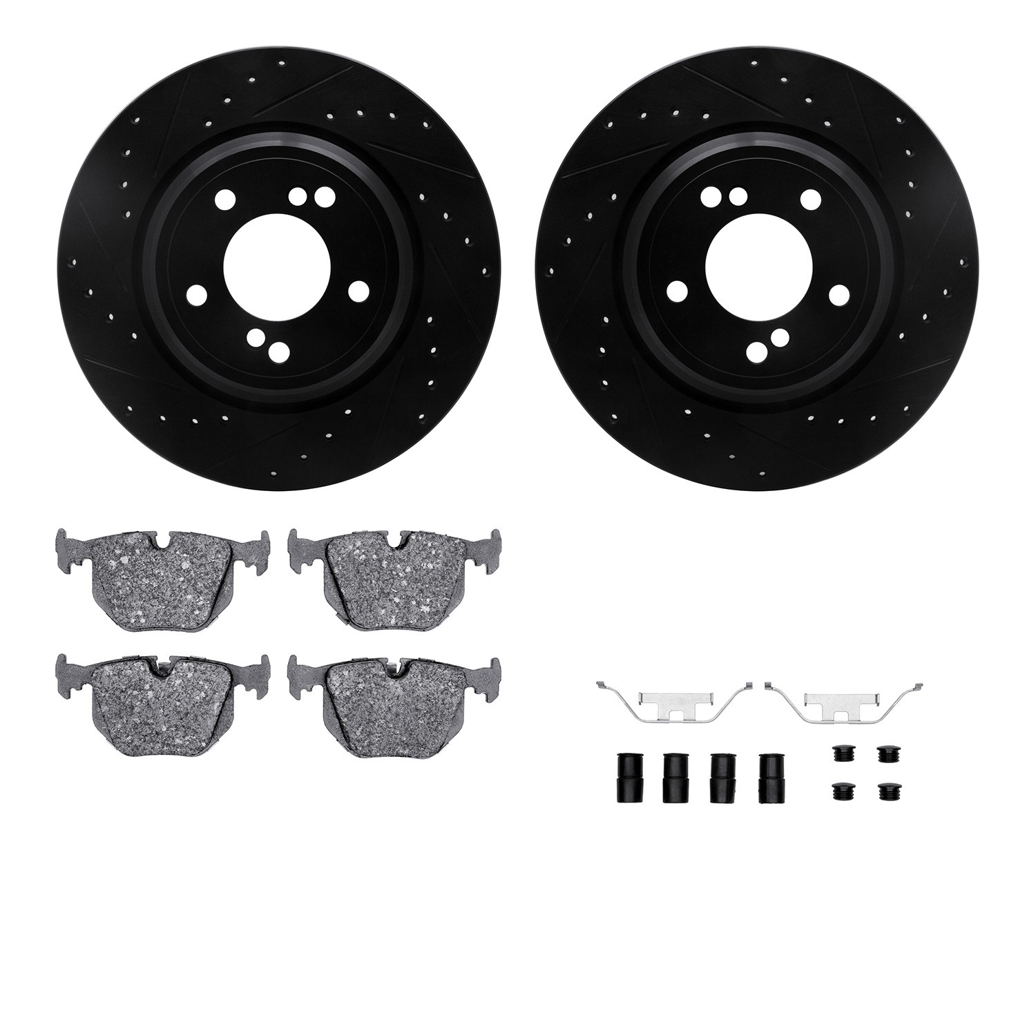 DYN 8612-31047 DFC Rotors-Drilled & Slotted-Black w/ EURO 5000 Ceramic Brake Pads Incl Hdw