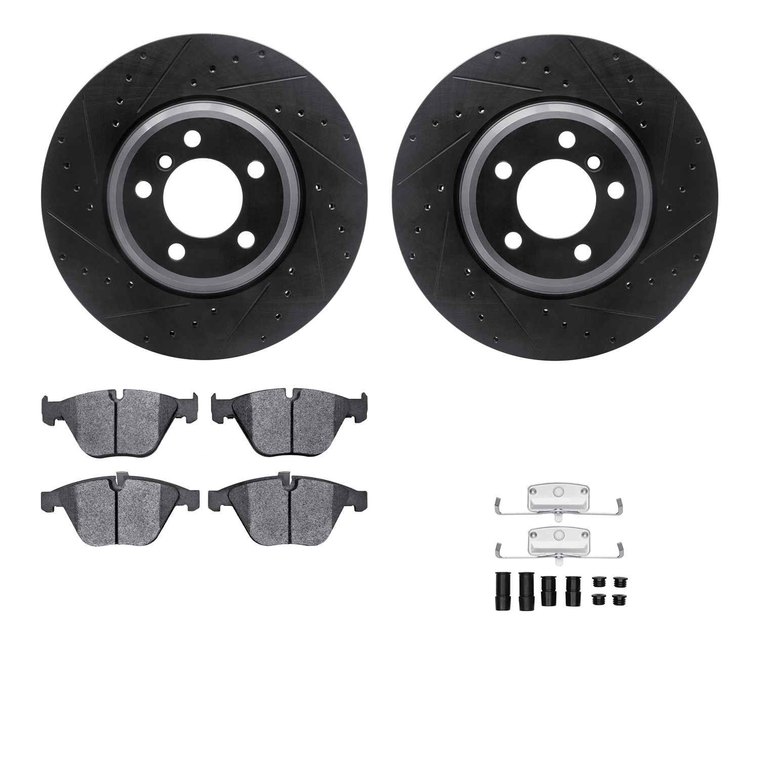 DYN 8612-31053 DFC Rotors-Drilled & Slotted-Black w/ EURO 5000 Ceramic Brake Pads Incl Hdw