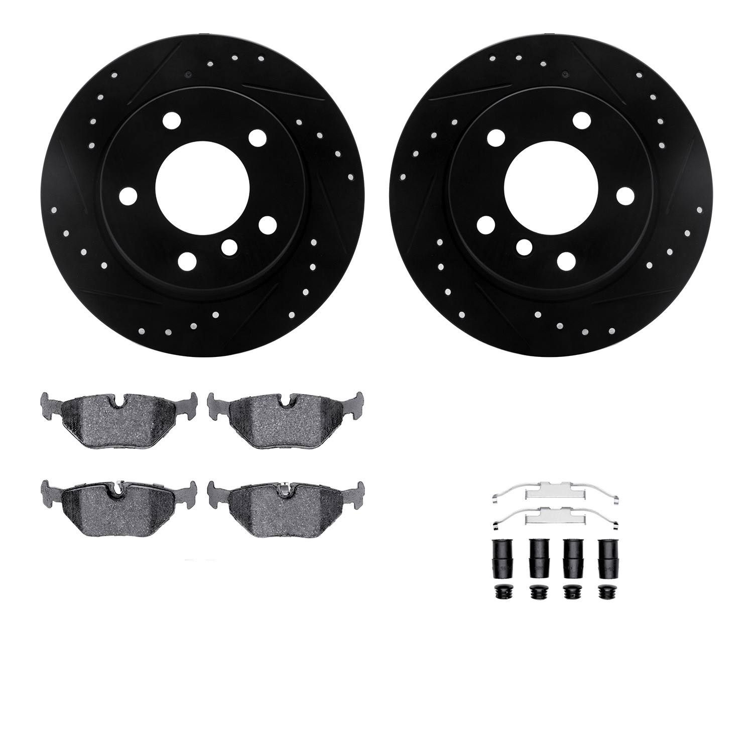 DYN 8612-31055 DFC Rotors-Drilled & Slotted-Black w/ EURO 5000 Ceramic Brake Pads Incl Hdw
