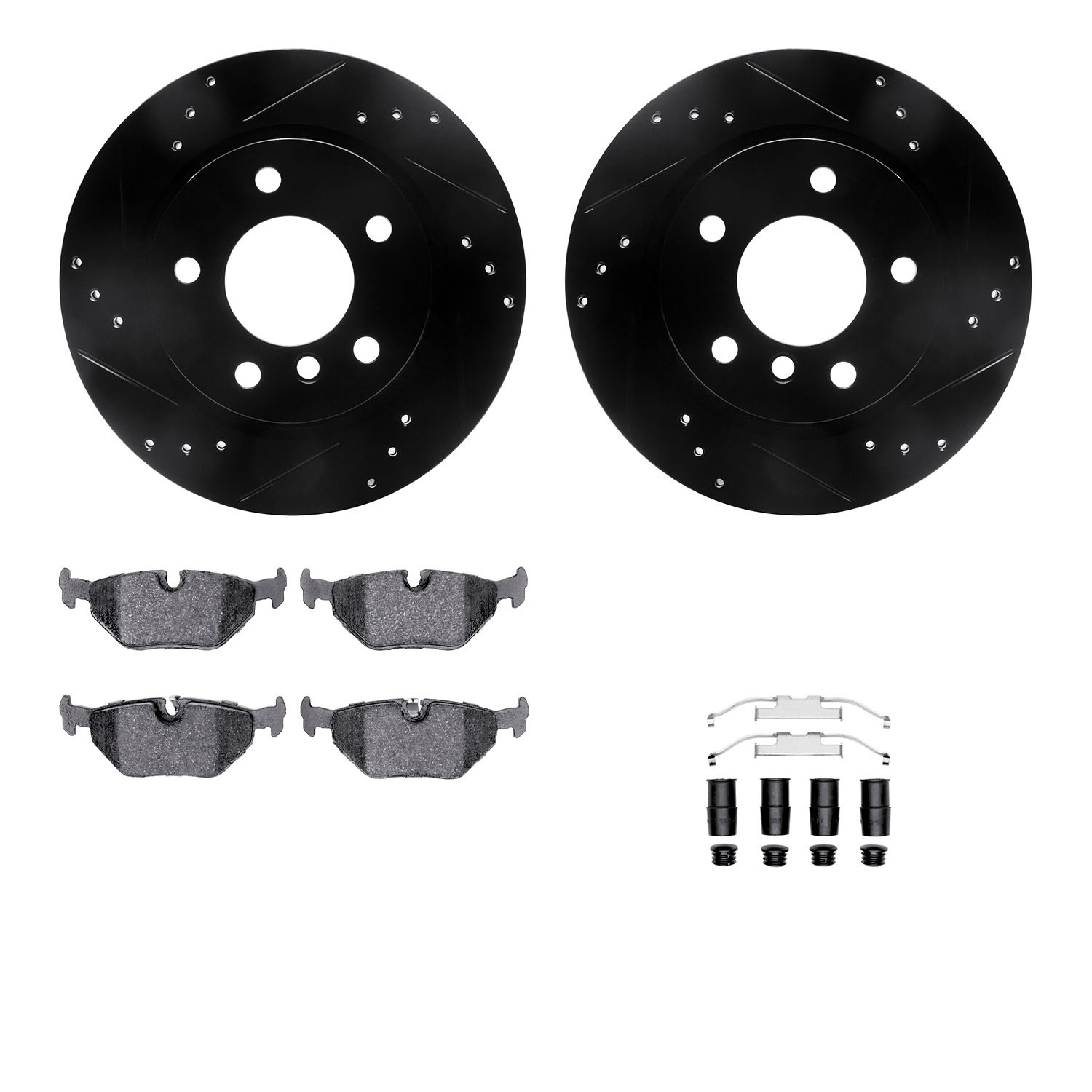 DYN 8612-31056 DFC Rotors-Drilled & Slotted-Black w/ EURO 5000 Ceramic Brake Pads Incl Hdw