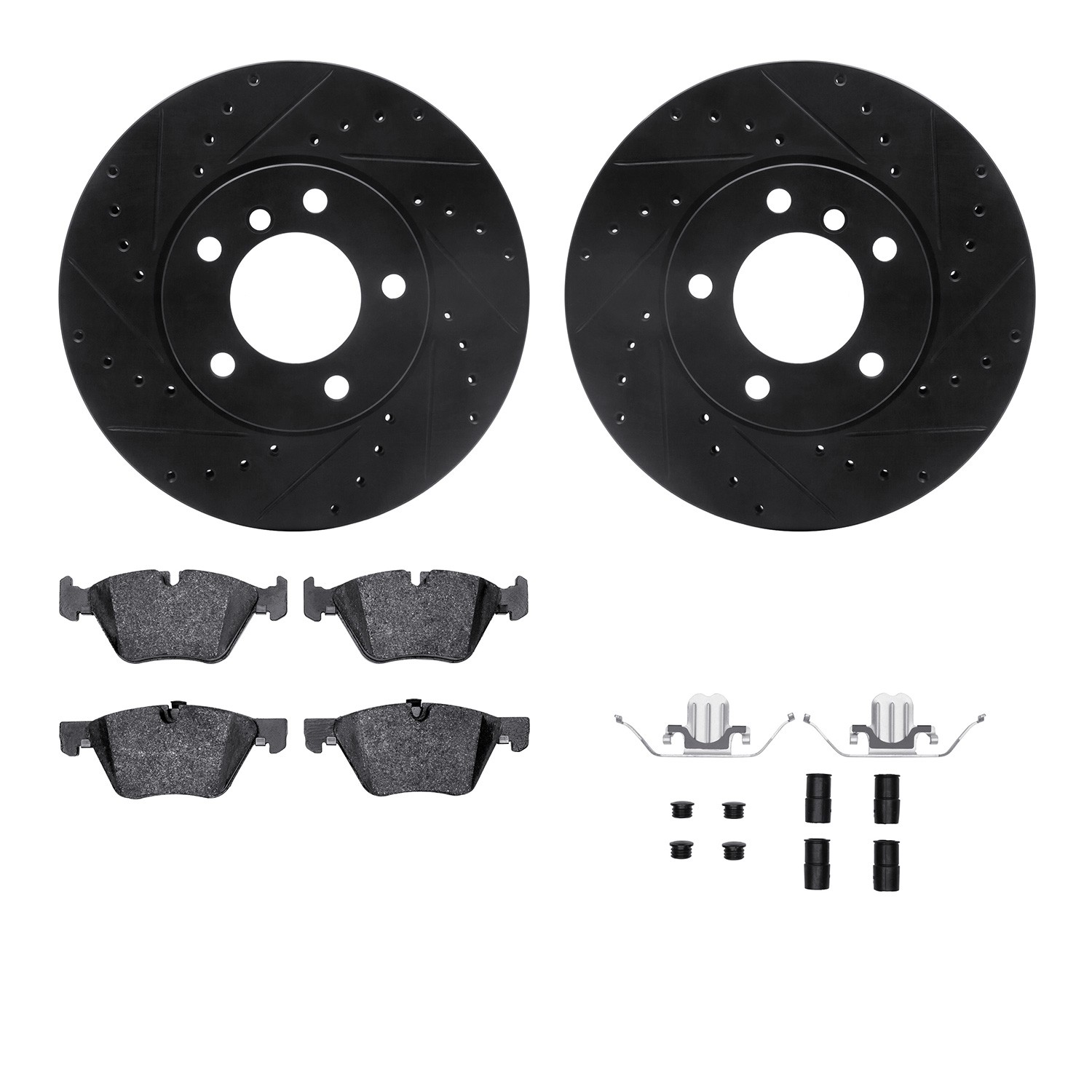 DYN 8612-31063 DFC Rotors-Drilled & Slotted-Black w/ EURO 5000 Ceramic Brake Pads Incl Hdw