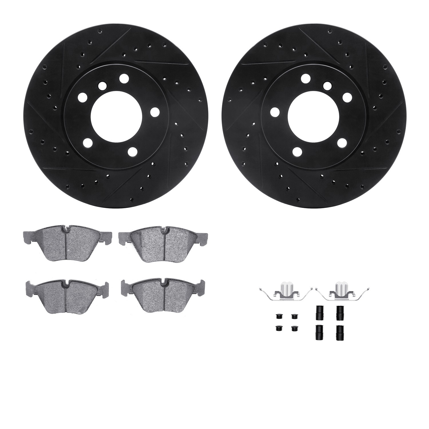 DYN 8612-31064 DFC Rotors-Drilled & Slotted-Black w/ EURO 5000 Ceramic Brake Pads Incl Hdw