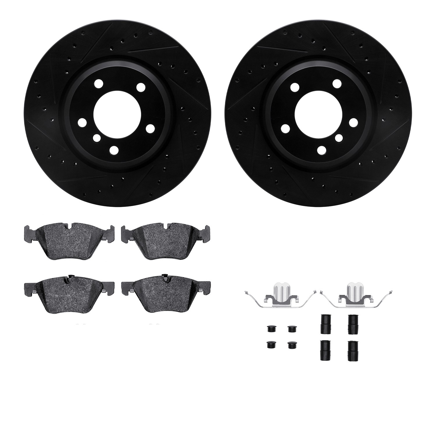 DYN 8612-31066 DFC Rotors-Drilled & Slotted-Black w/ EURO 5000 Ceramic Brake Pads Incl Hdw
