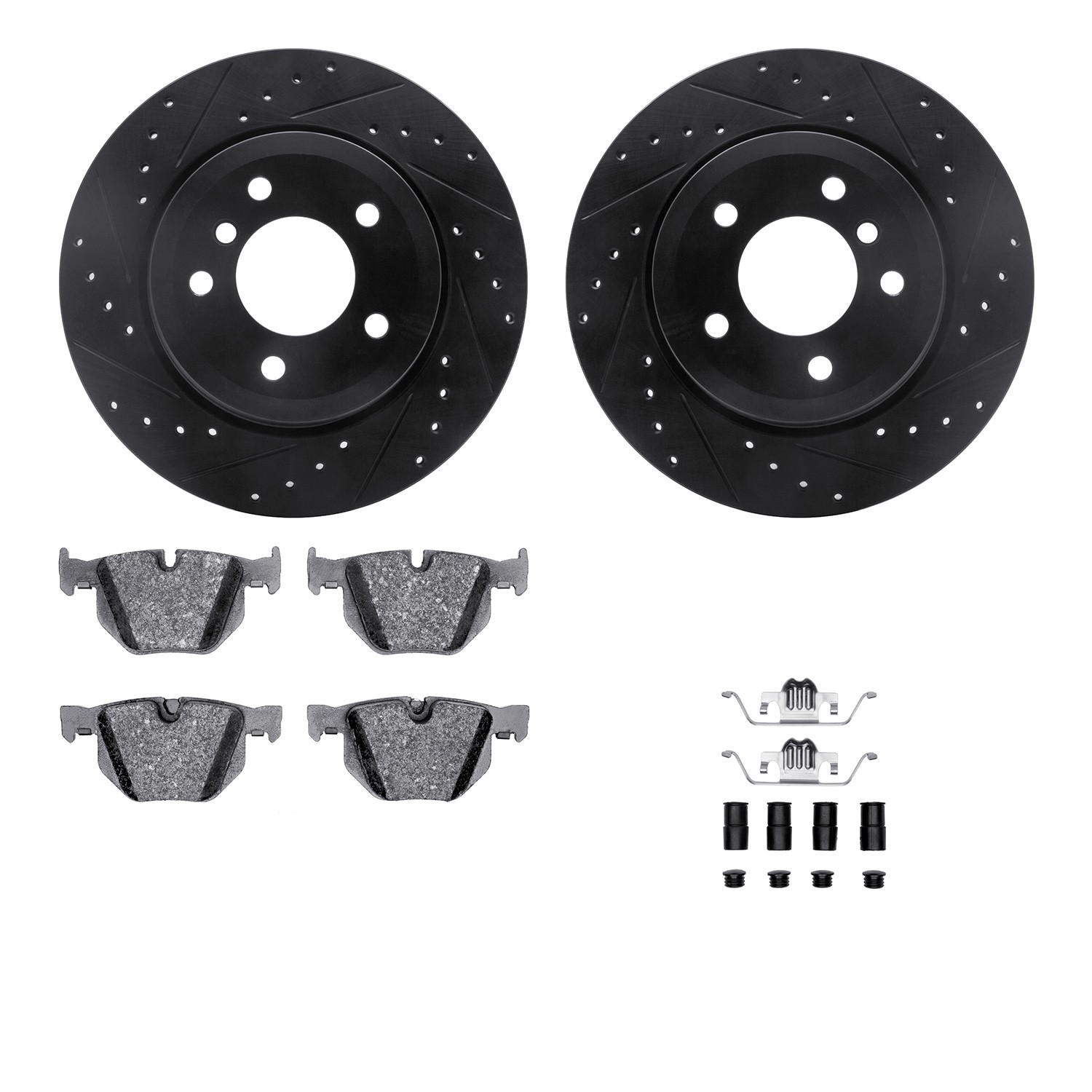 DYN 8612-31068 DFC Rotors-Drilled & Slotted-Black w/ EURO 5000 Ceramic Brake Pads Incl Hdw