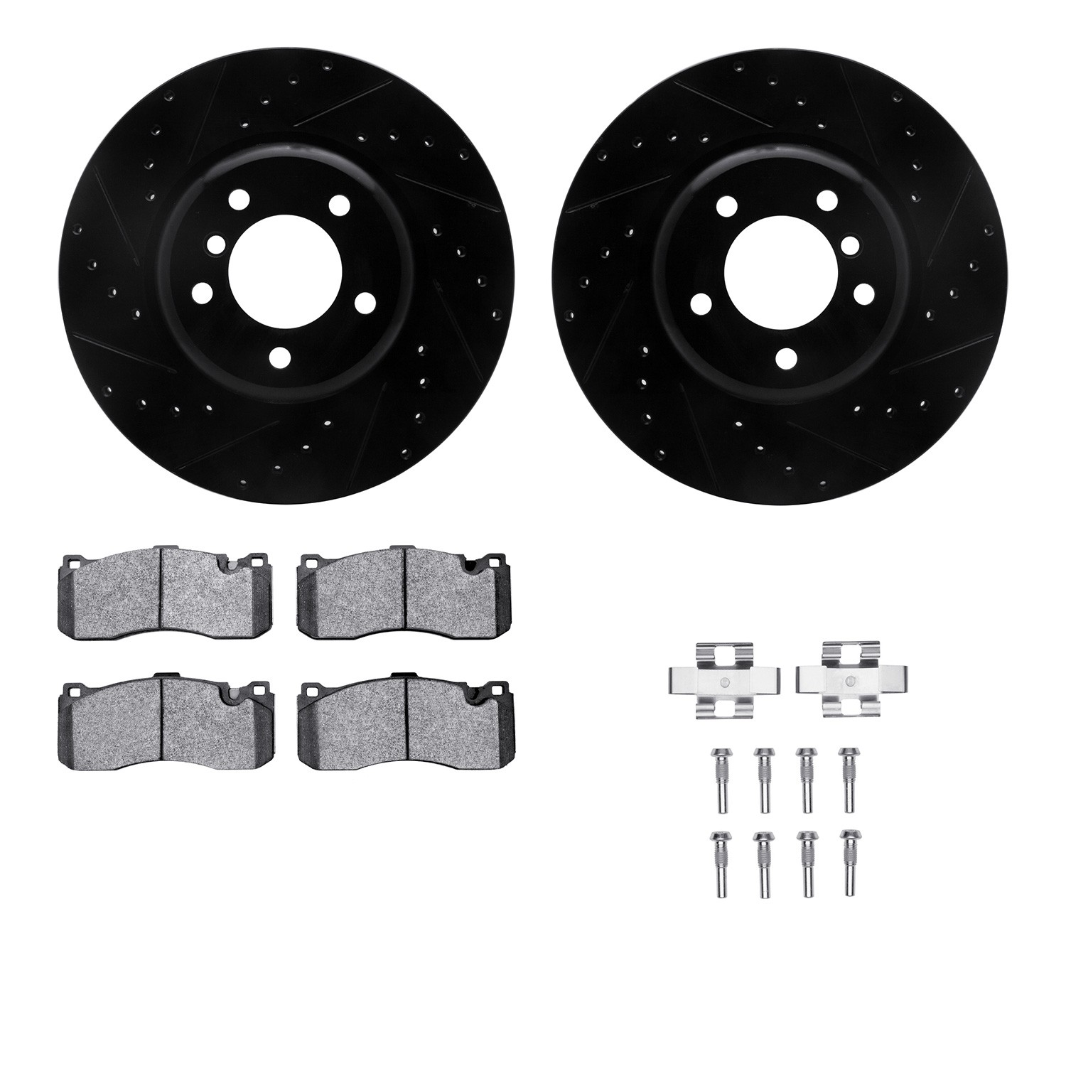 DYN 8612-31074 DFC Rotors-Drilled & Slotted-Black w/ EURO 5000 Ceramic Brake Pads Incl Hdw