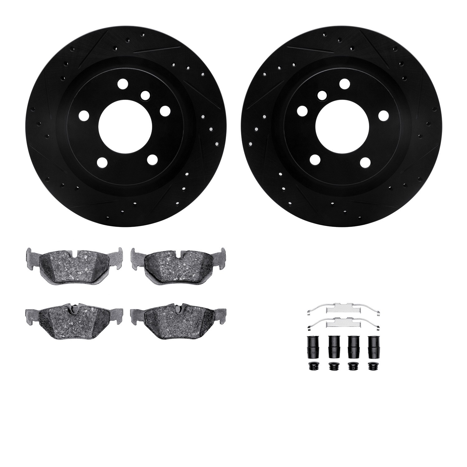 DYN 8612-31075 DFC Rotors-Drilled & Slotted-Black w/ EURO 5000 Ceramic Brake Pads Incl Hdw