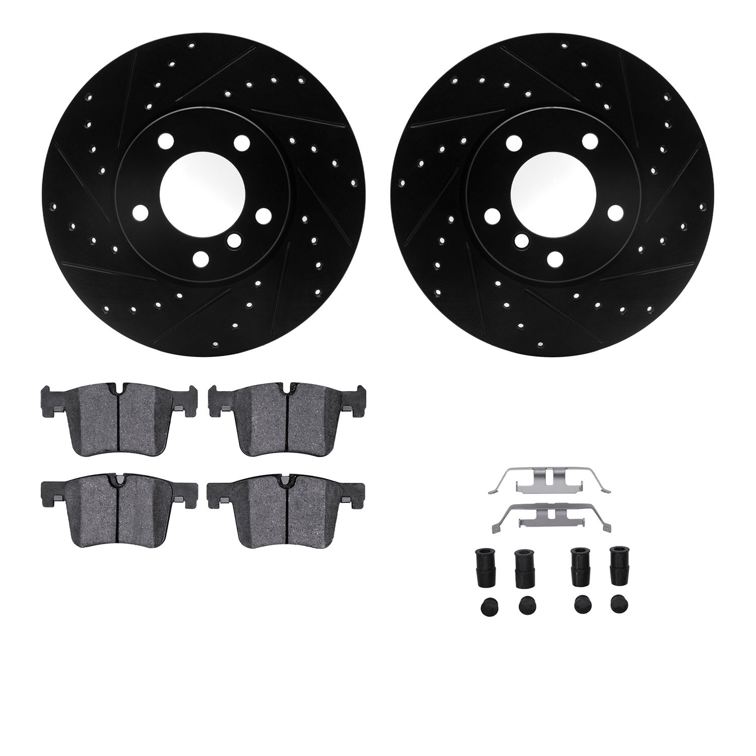 DYN 8612-31077 DFC Rotors-Drilled & Slotted-Black w/ EURO 5000 Ceramic Brake Pads Incl Hdw