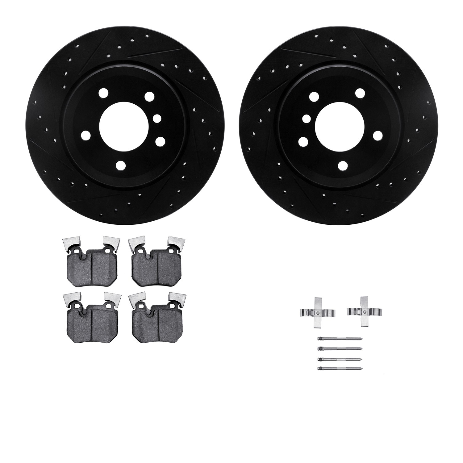 DYN 8612-31078 DFC Rotors-Drilled & Slotted-Black w/ EURO 5000 Ceramic Brake Pads Incl Hdw