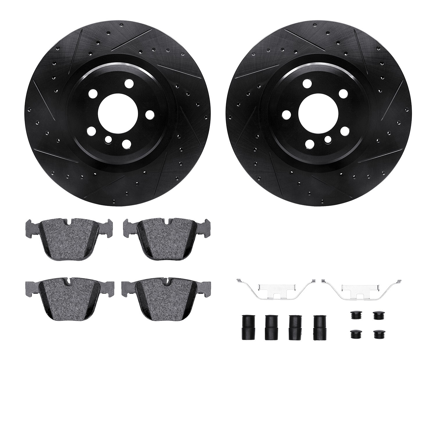 DYN 8612-31080 DFC Rotors-Drilled & Slotted-Black w/ EURO 5000 Ceramic Brake Pads Incl Hdw