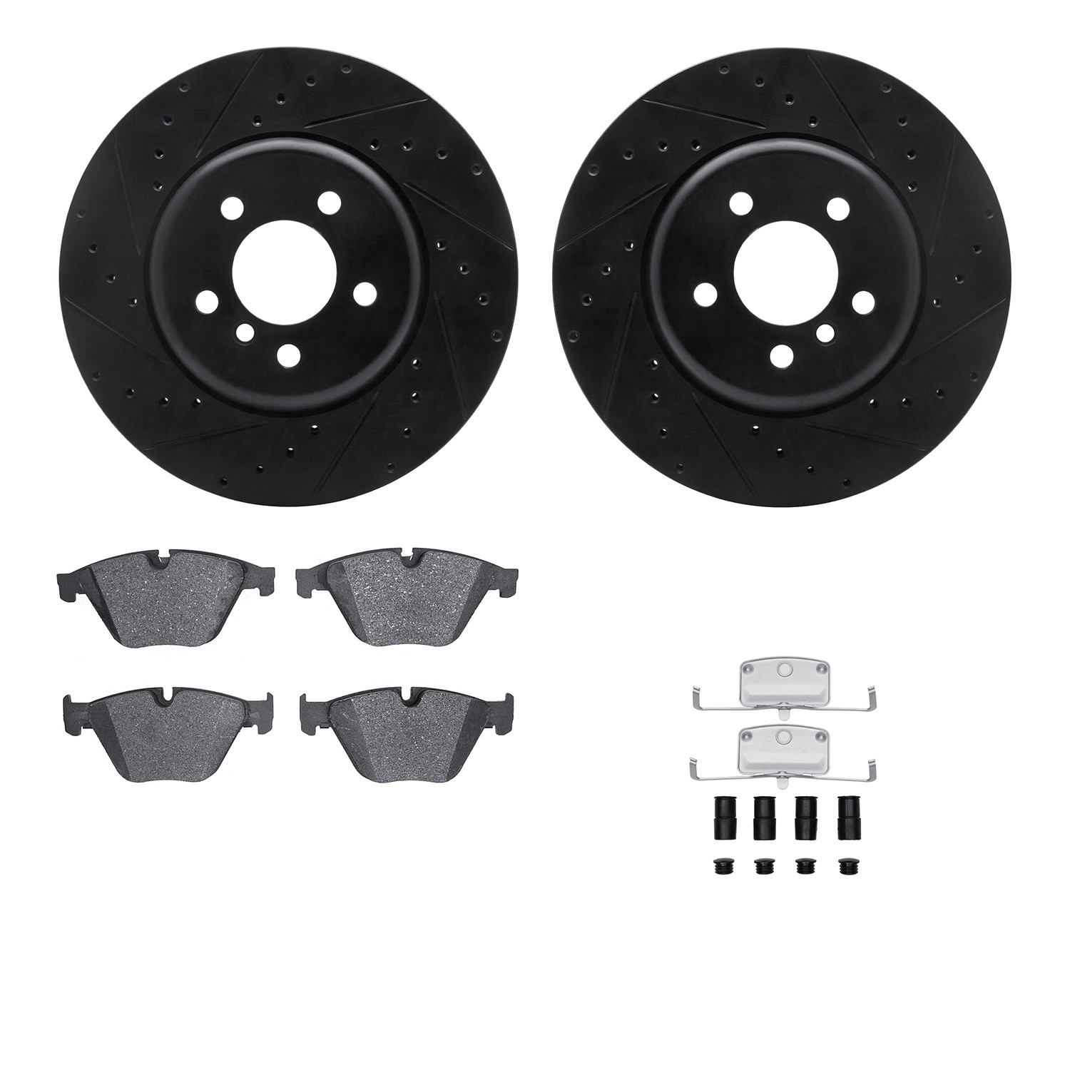 DYN 8612-31084 DFC Rotors-Drilled & Slotted-Black w/ EURO 5000 Ceramic Brake Pads Incl Hdw