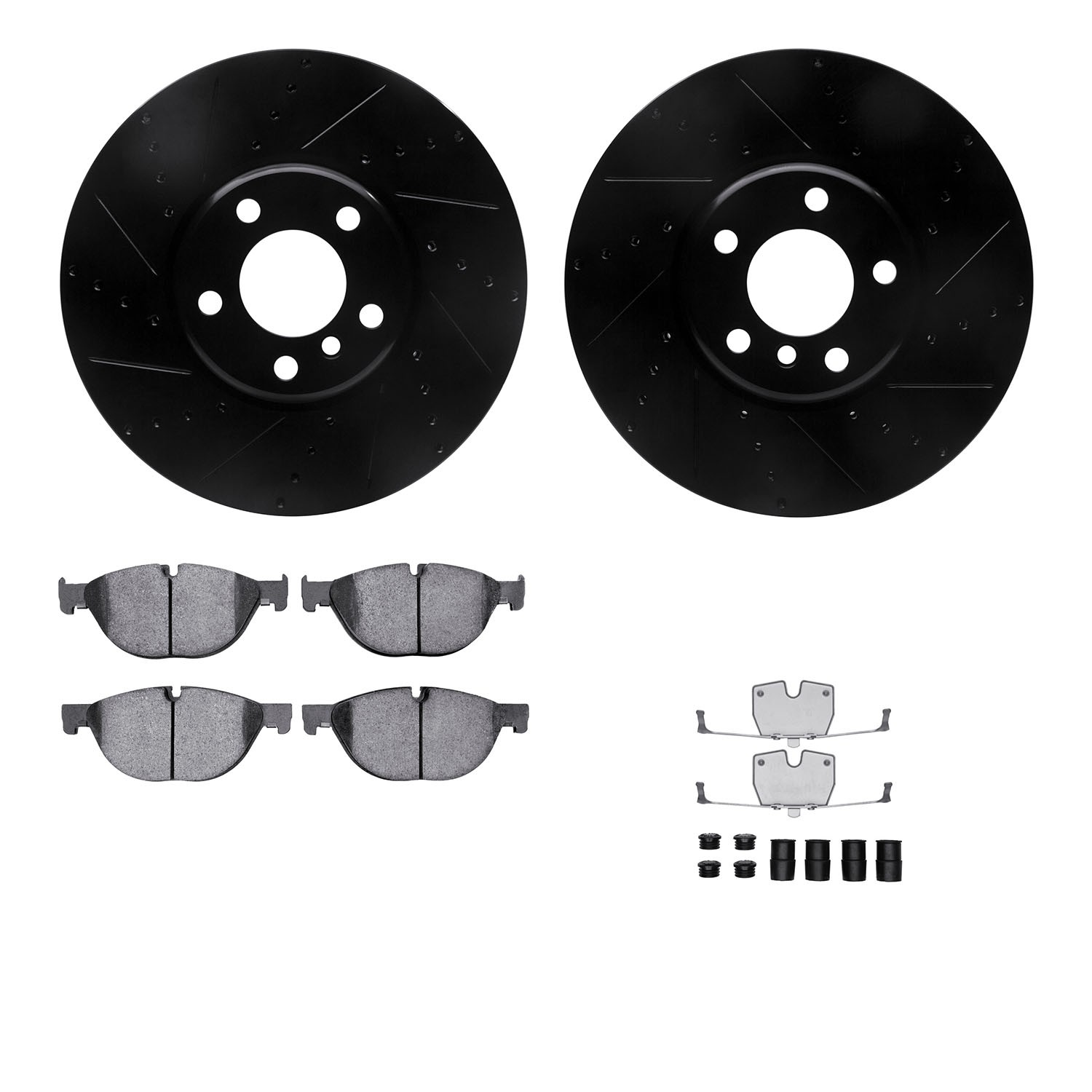 DYN 8612-31086 DFC Rotors-Drilled & Slotted-Black w/ EURO 5000 Ceramic Brake Pads Incl Hdw