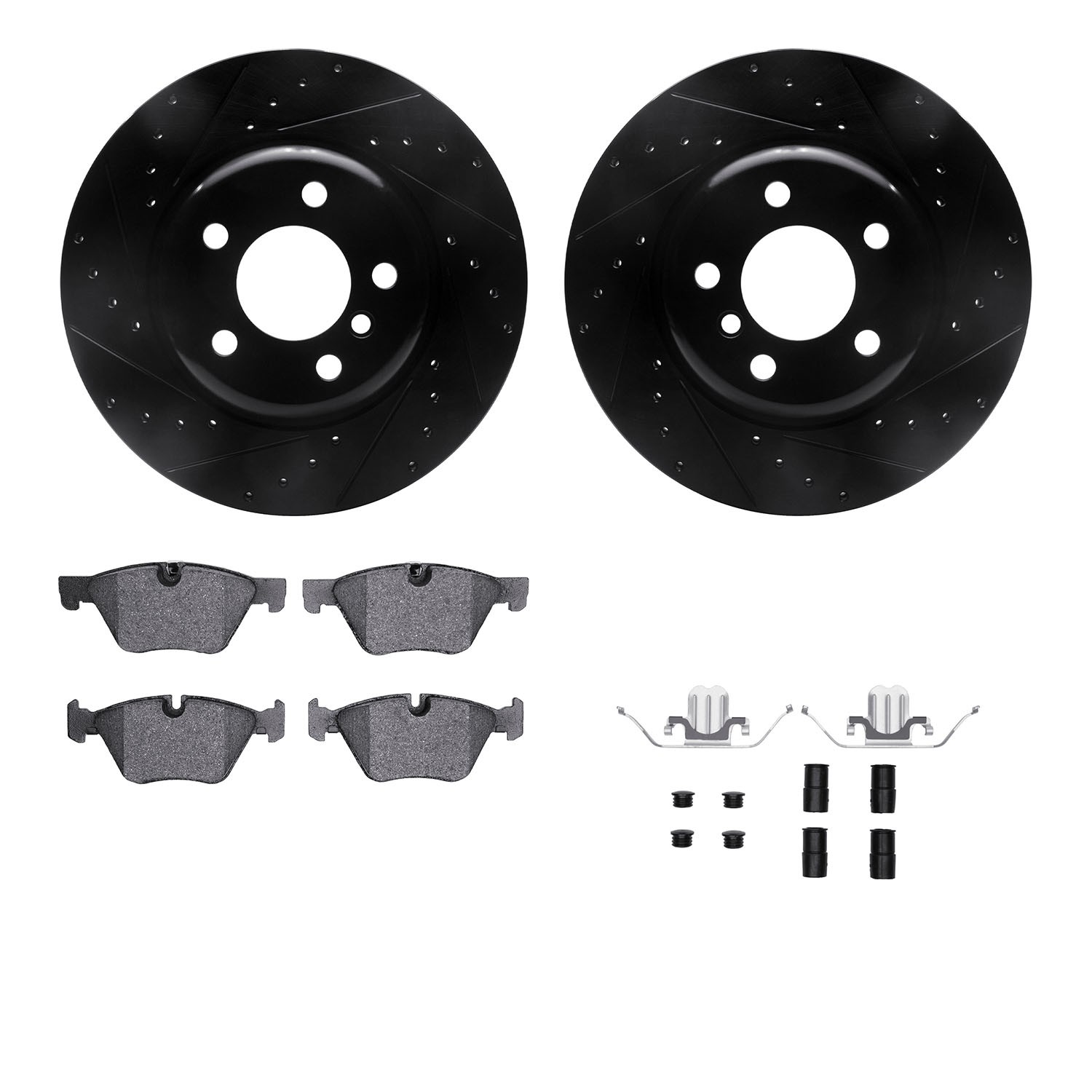 DYN 8612-31088 DFC Rotors-Drilled & Slotted-Black w/ EURO 5000 Ceramic Brake Pads Incl Hdw