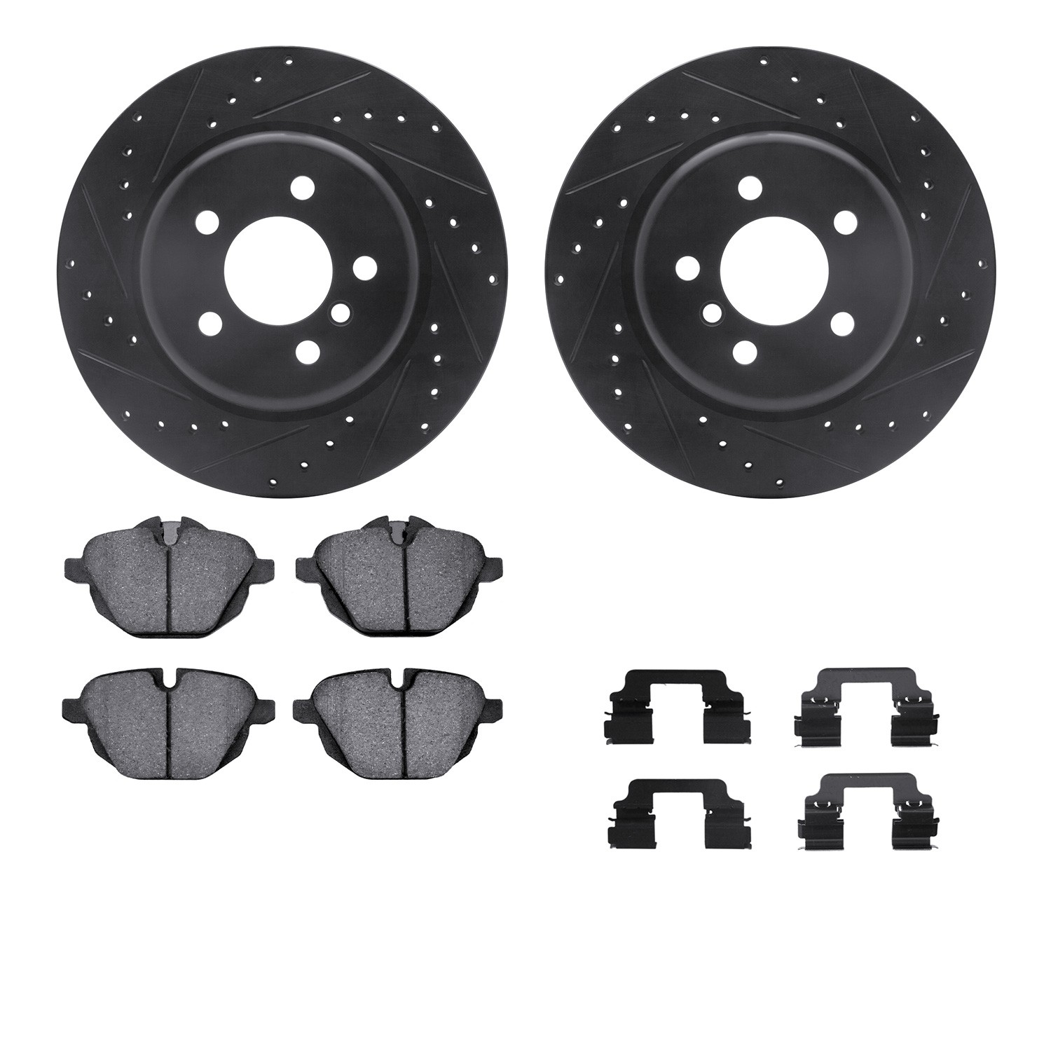 DYN 8612-31089 DFC Rotors-Drilled & Slotted-Black w/ EURO 5000 Ceramic Brake Pads Incl Hdw