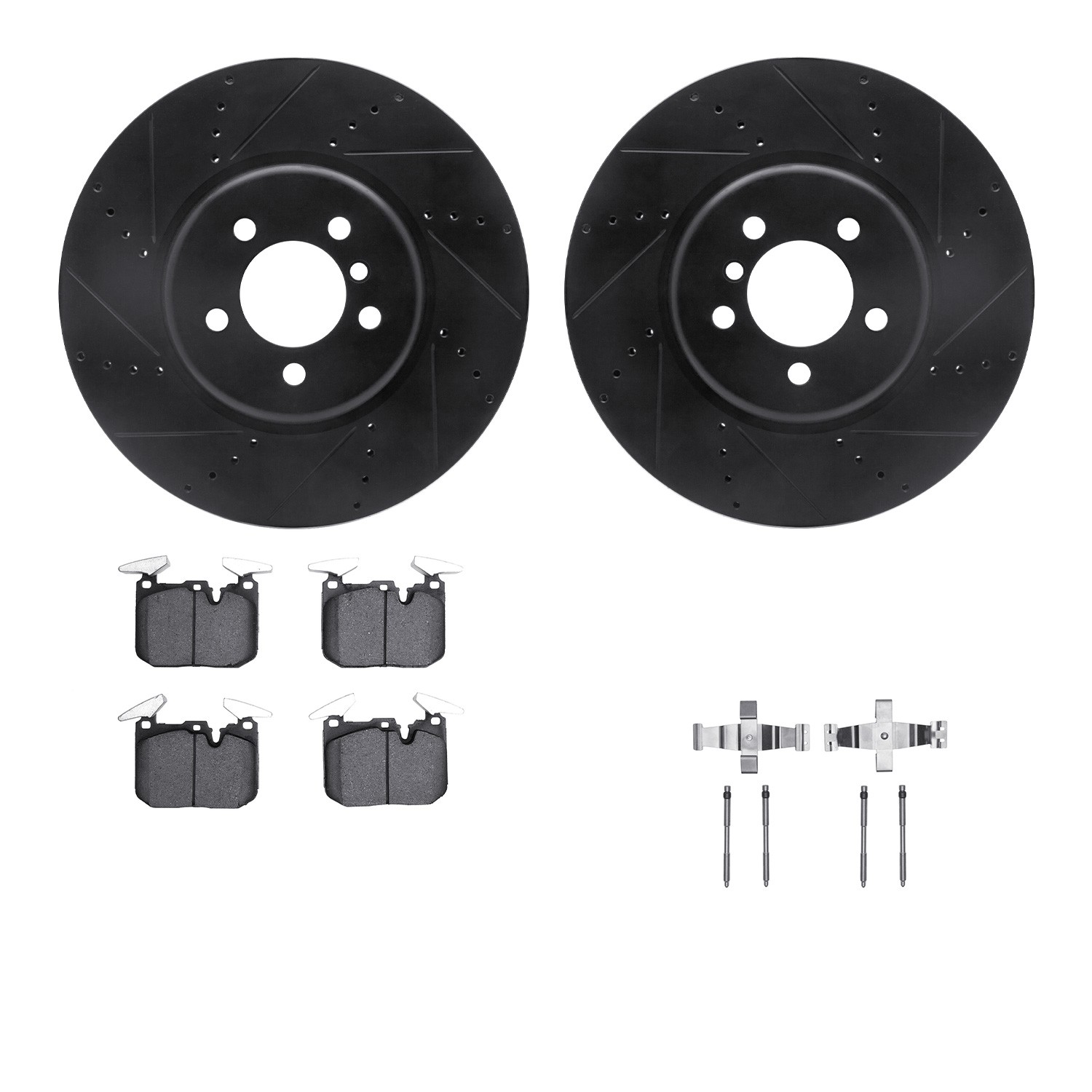 DYN 8612-31098 DFC Rotors-Drilled & Slotted-Black w/ EURO 5000 Ceramic Brake Pads Incl Hdw