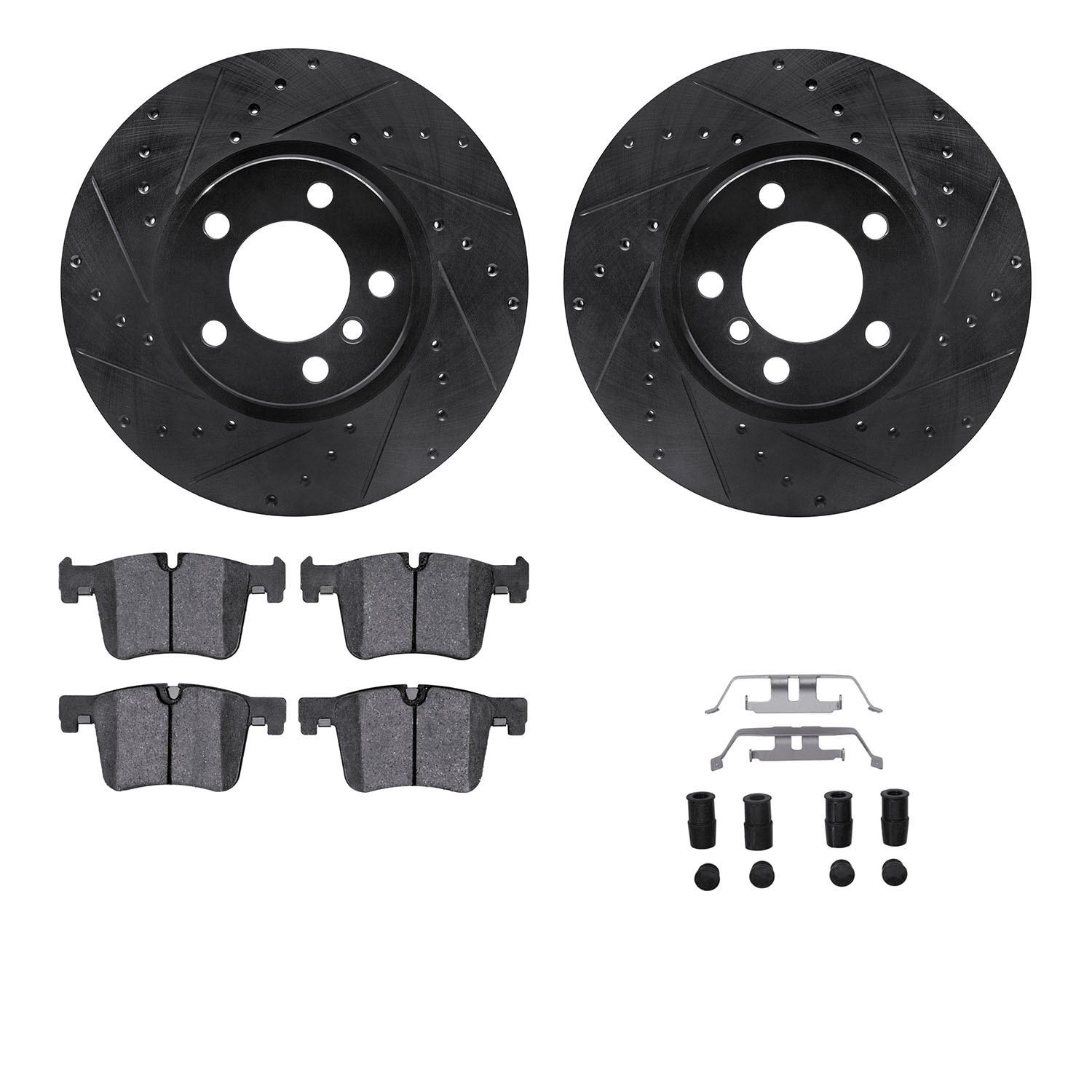 DYN 8612-31102 DFC Rotors-Drilled & Slotted-Black w/ EURO 5000 Ceramic Brake Pads Incl Hdw