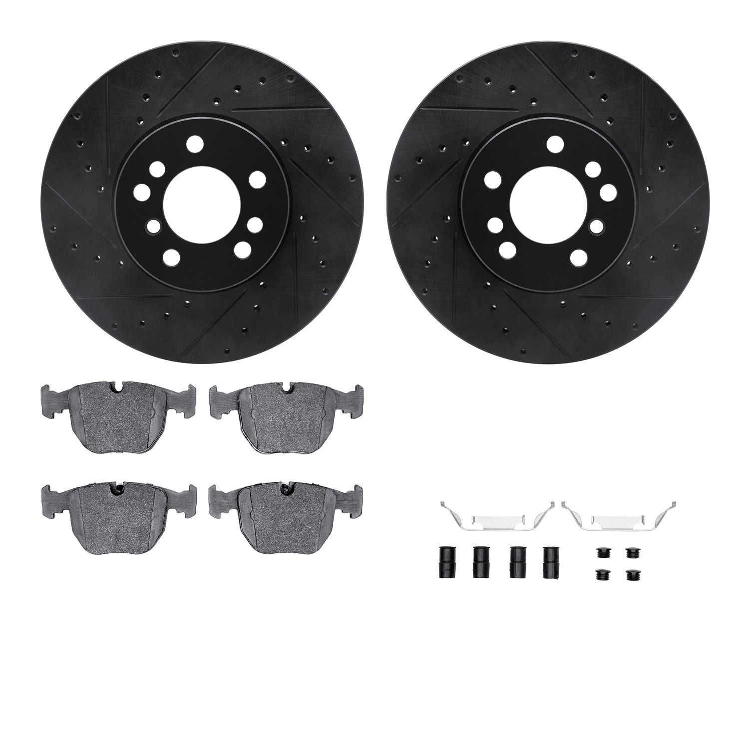 DYN 8612-31107 DFC Rotors-Drilled & Slotted-Black w/ EURO 5000 Ceramic Brake Pads Incl Hdw