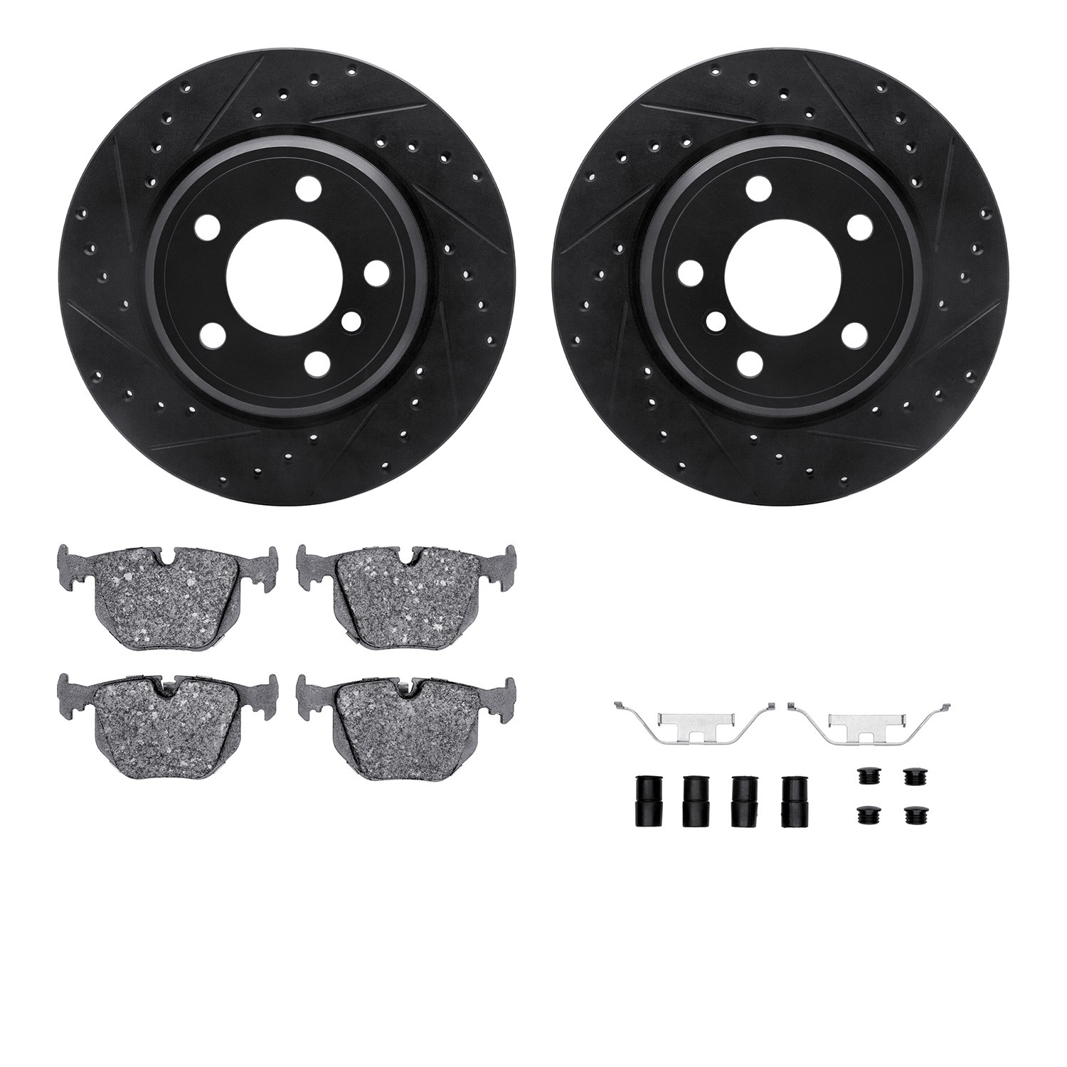 DYN 8612-31109 DFC Rotors-Drilled & Slotted-Black w/ EURO 5000 Ceramic Brake Pads Incl Hdw
