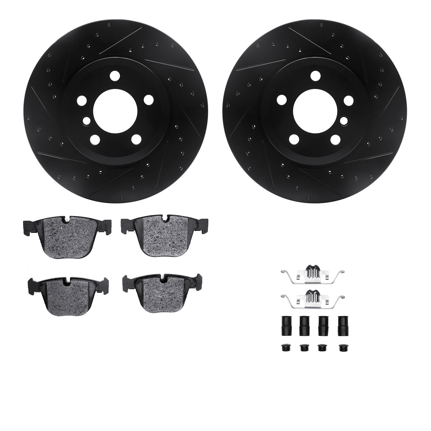 DYN 8612-31111 DFC Rotors-Drilled & Slotted-Black w/ EURO 5000 Ceramic Brake Pads Incl Hdw