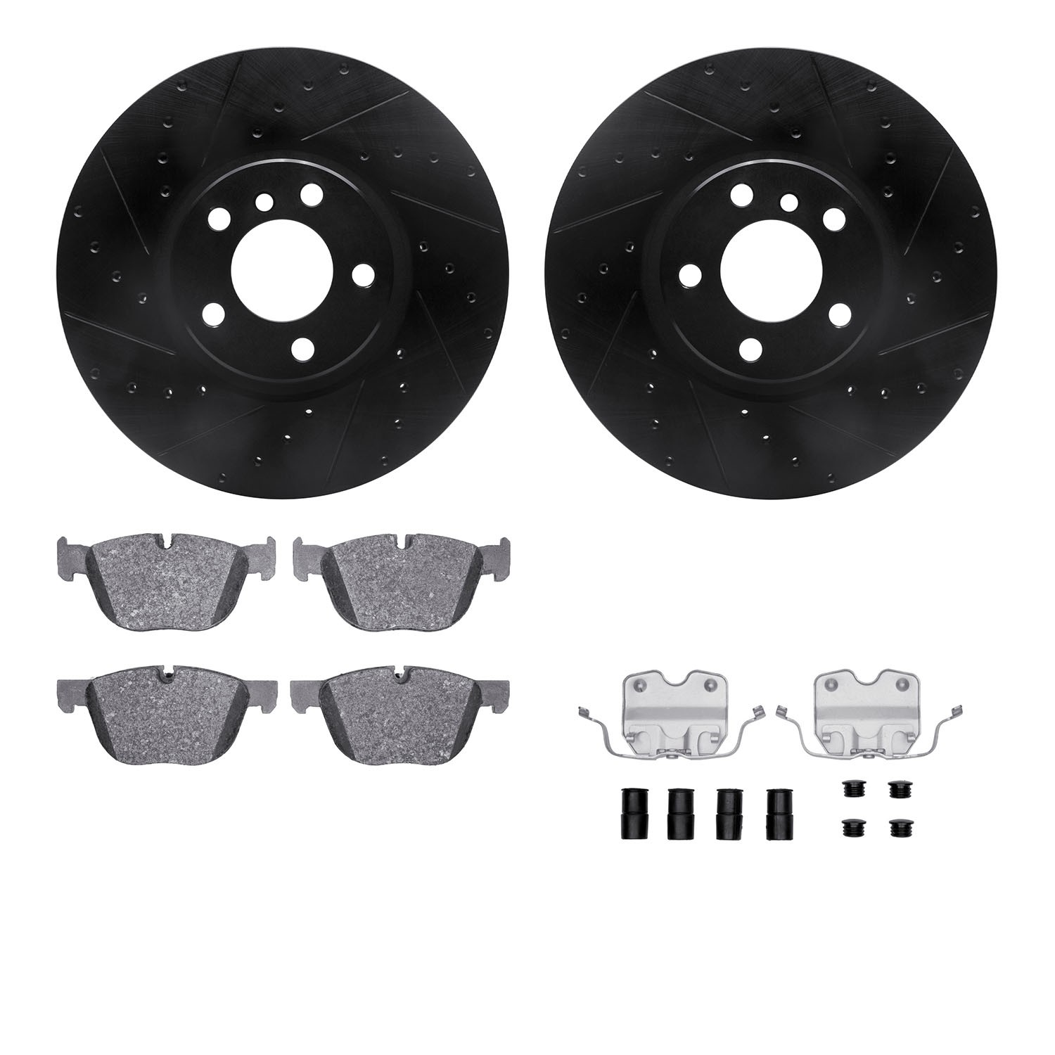 DYN 8612-31112 DFC Rotors-Drilled & Slotted-Black w/ EURO 5000 Ceramic Brake Pads Incl Hdw