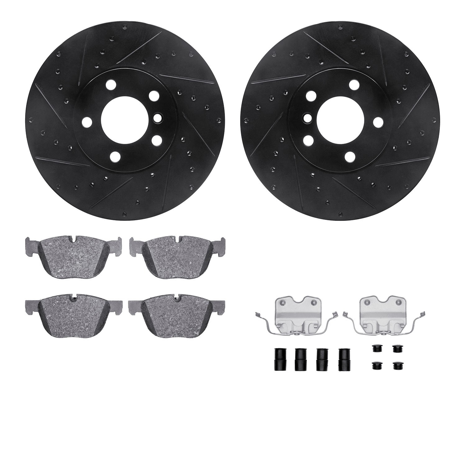 DYN 8612-31114 DFC Rotors-Drilled & Slotted-Black w/ EURO 5000 Ceramic Brake Pads Incl Hdw