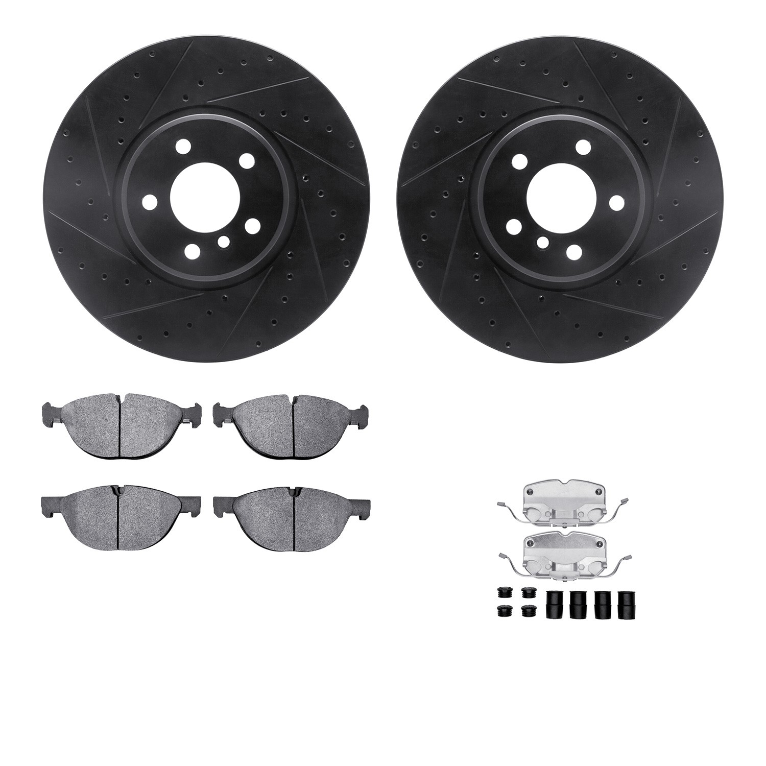 DYN 8612-31115 DFC Rotors-Drilled & Slotted-Black w/ EURO 5000 Ceramic Brake Pads Incl Hdw