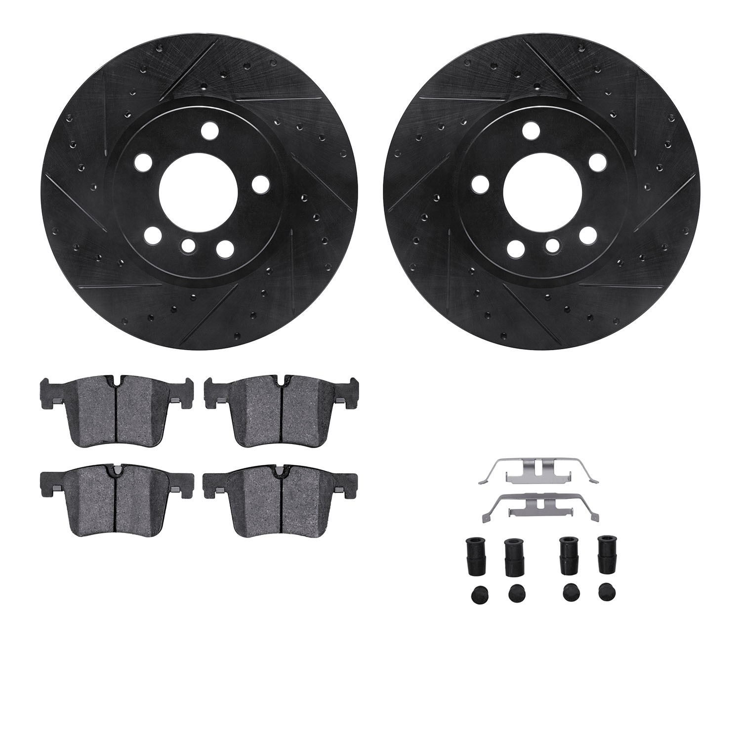 DYN 8612-31118 DFC Rotors-Drilled & Slotted-Black w/ EURO 5000 Ceramic Brake Pads Incl Hdw
