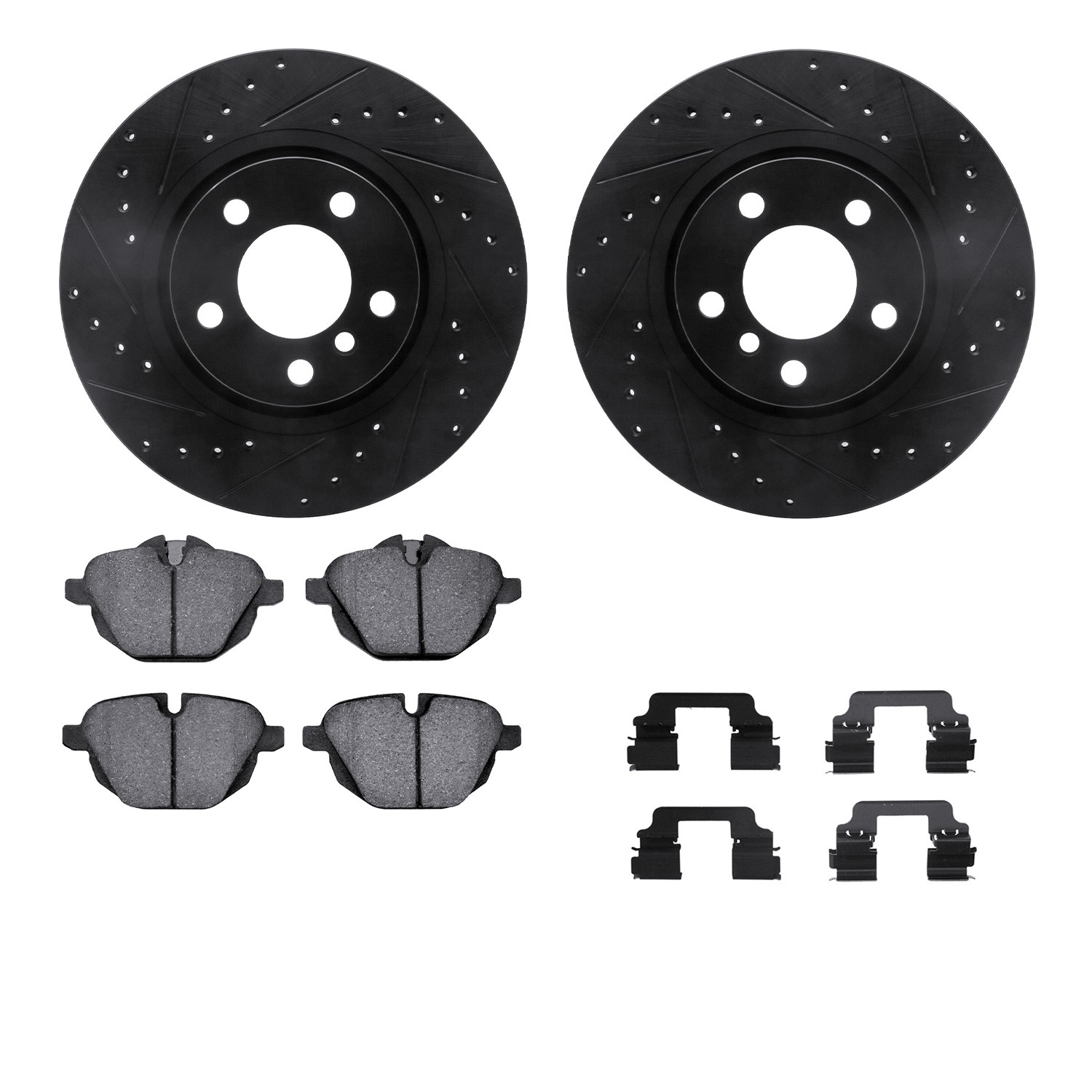 DYN 8612-31119 DFC Rotors-Drilled & Slotted-Black w/ EURO 5000 Ceramic Brake Pads Incl Hdw