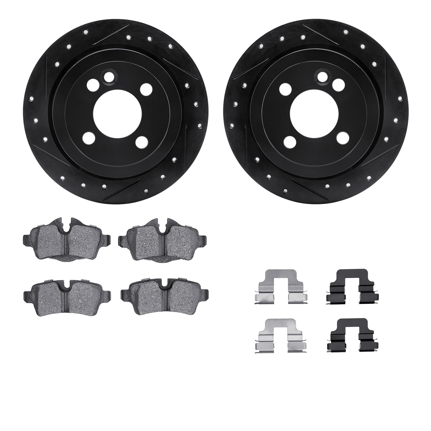 DYN 8612-32004 DFC Rotors-Drilled & Slotted-Black w/ EURO 5000 Ceramic Brake Pads Incl Hdw
